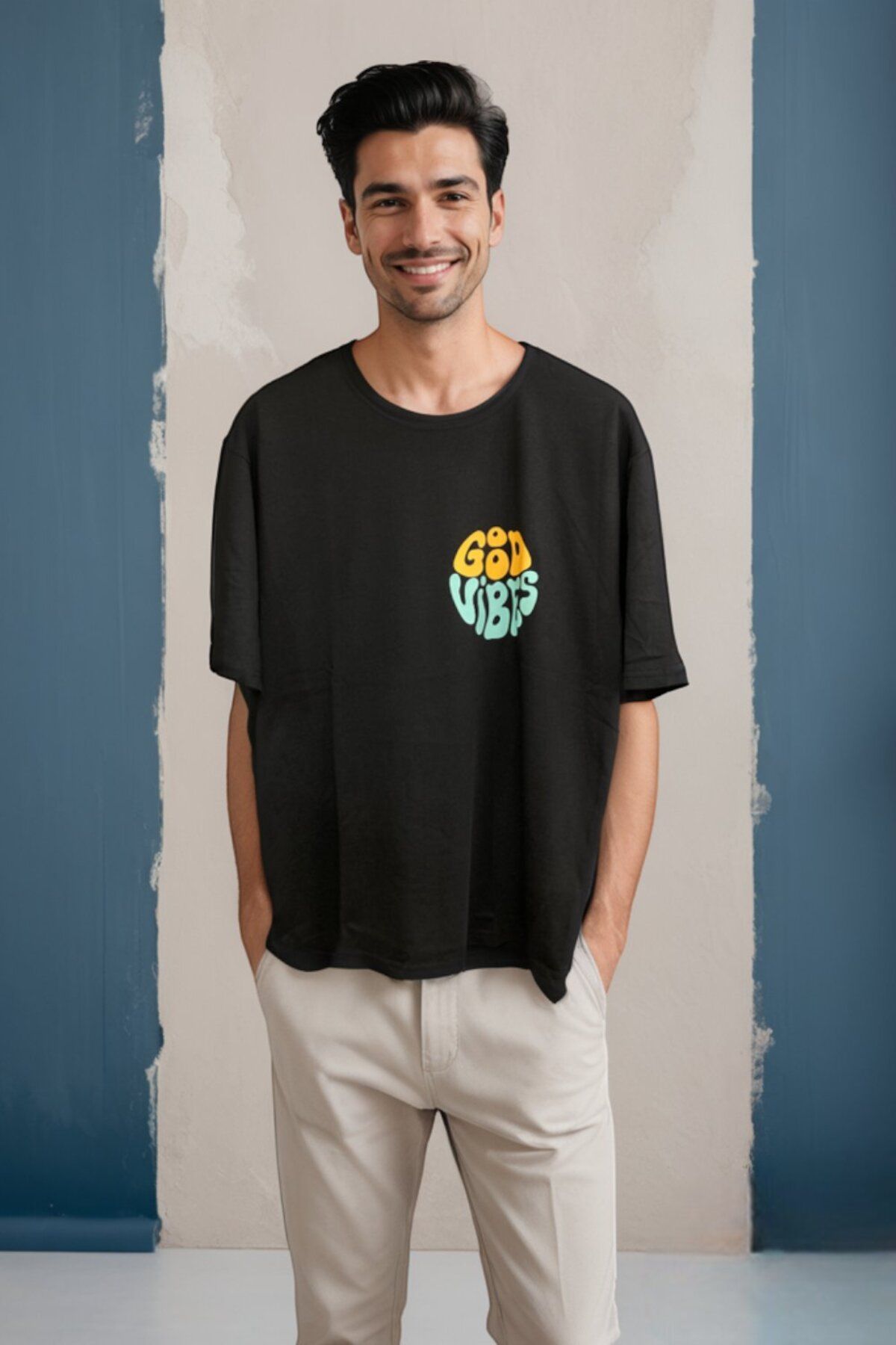 CANMODA Good Vibes Oversize Tişört - Siyah