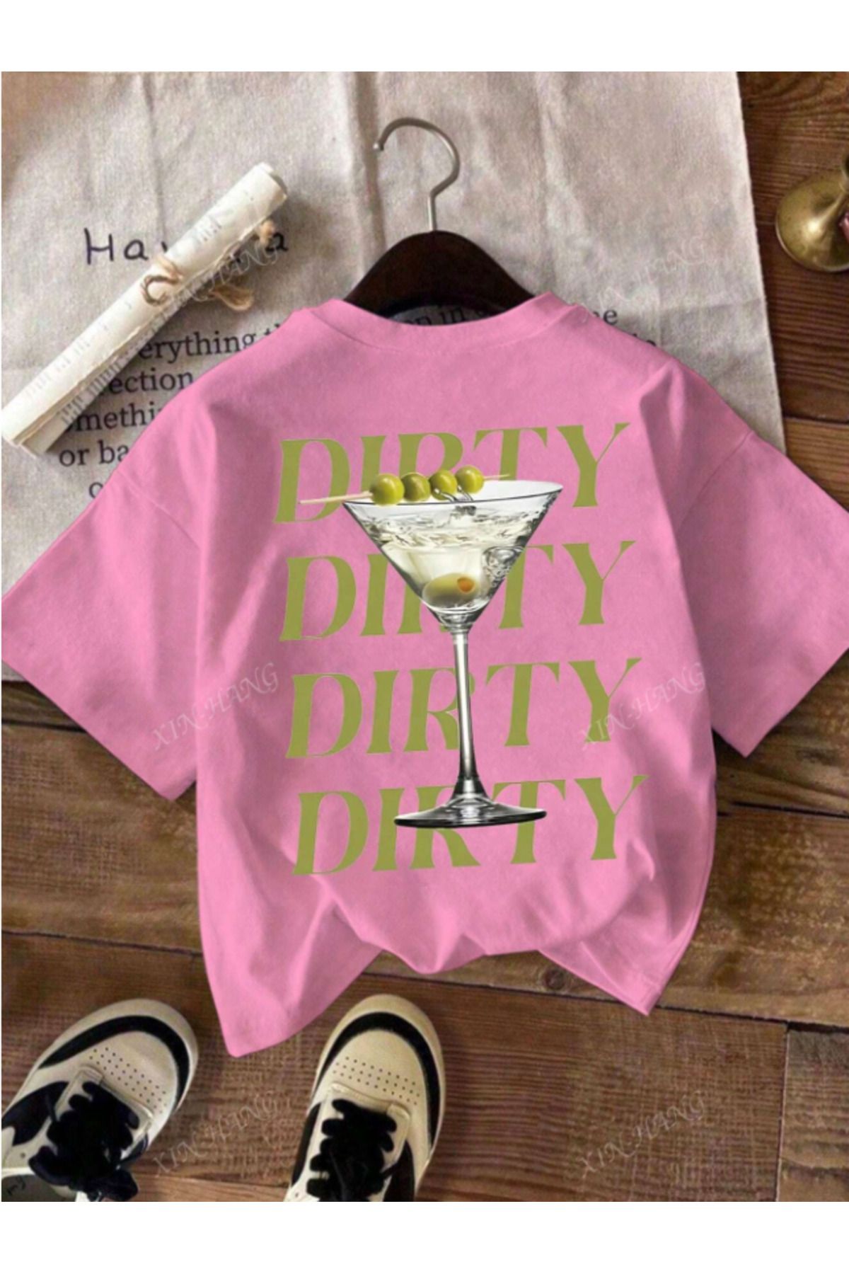 Framgan Kadın/Erkek KOKTEYL Özel Baskılı Günlük Kısa Kollu Pamuklu T-Shirt