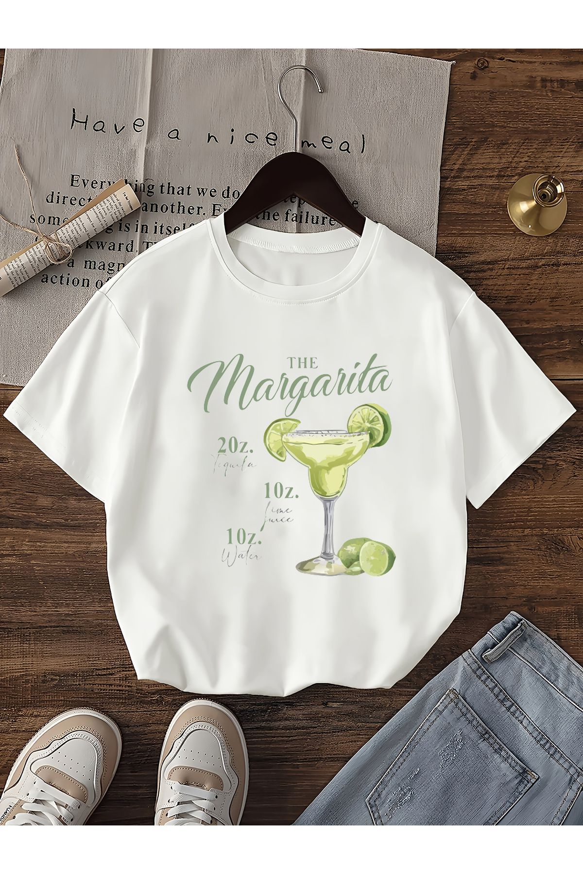 Let's Wear Margarita Baskılı Bisiklet Yakalı Erkek Kadınlar Için Tshirt