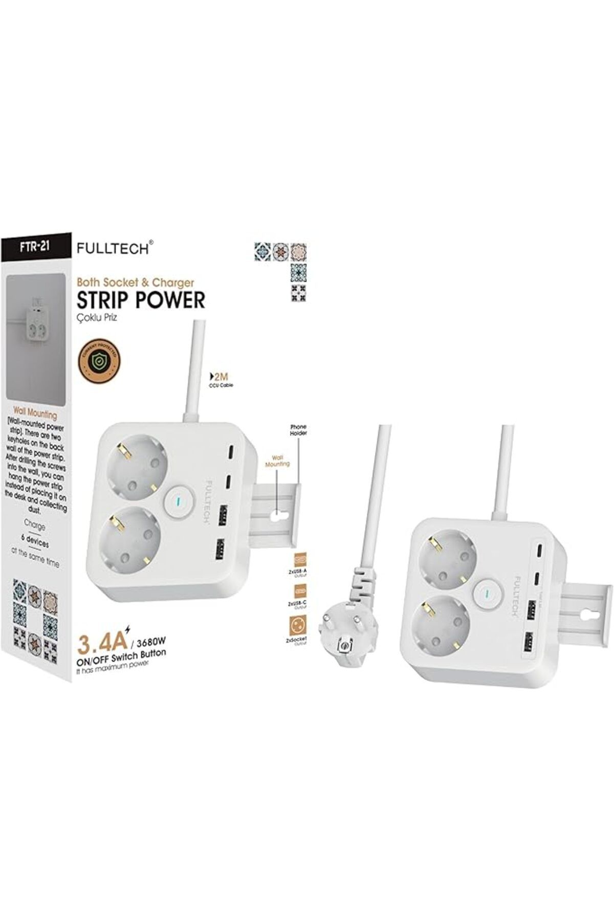 ShopZum Termal Akım Korumalı 2'Li Priz, Korumalı Ve Isıya Dayanıklı Yapı, 2X Usb 2X Usb A Girişli