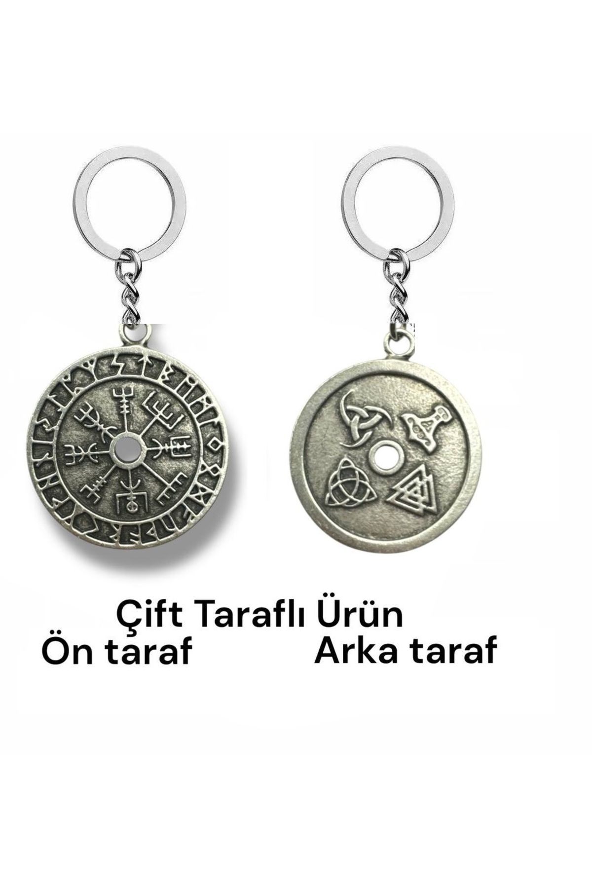 Herşey Nota Çift Taraflı Viking Sembolü Unisex Anahtarlık – Güç, Koruma ve Mistik Temalı Aksesuar