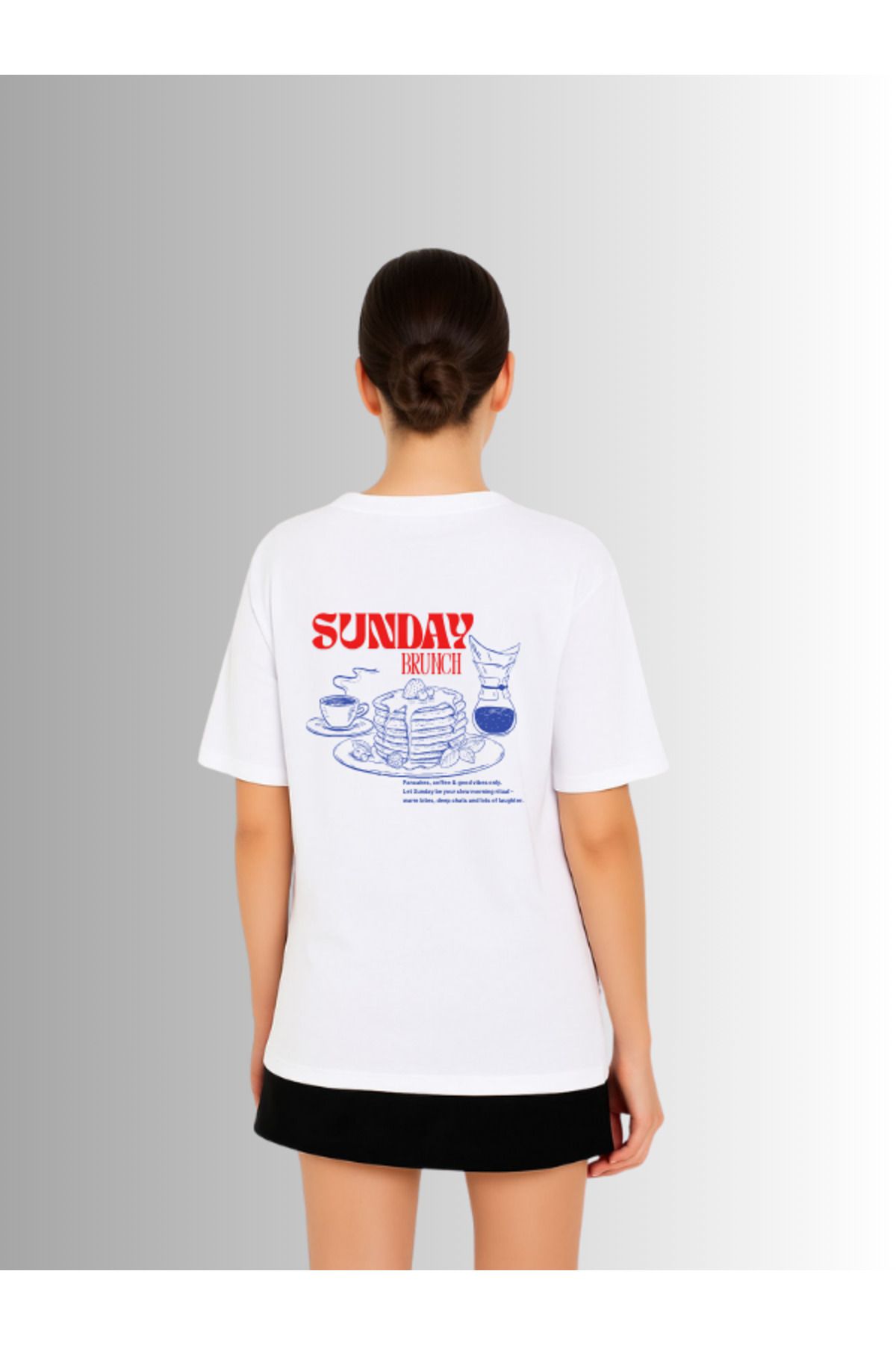Dearens Sunday Brunch Baskılı %100 Pamuk Kadın Beyaz T-shirt