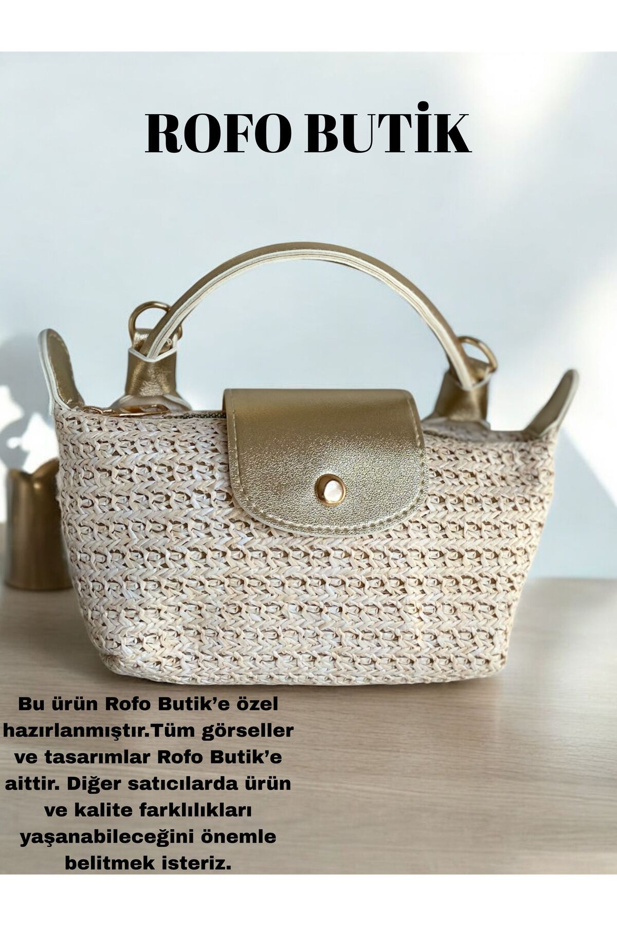 RBH Rofo Butik Mini Champ Model Hasır El Ve Omuz Çantası