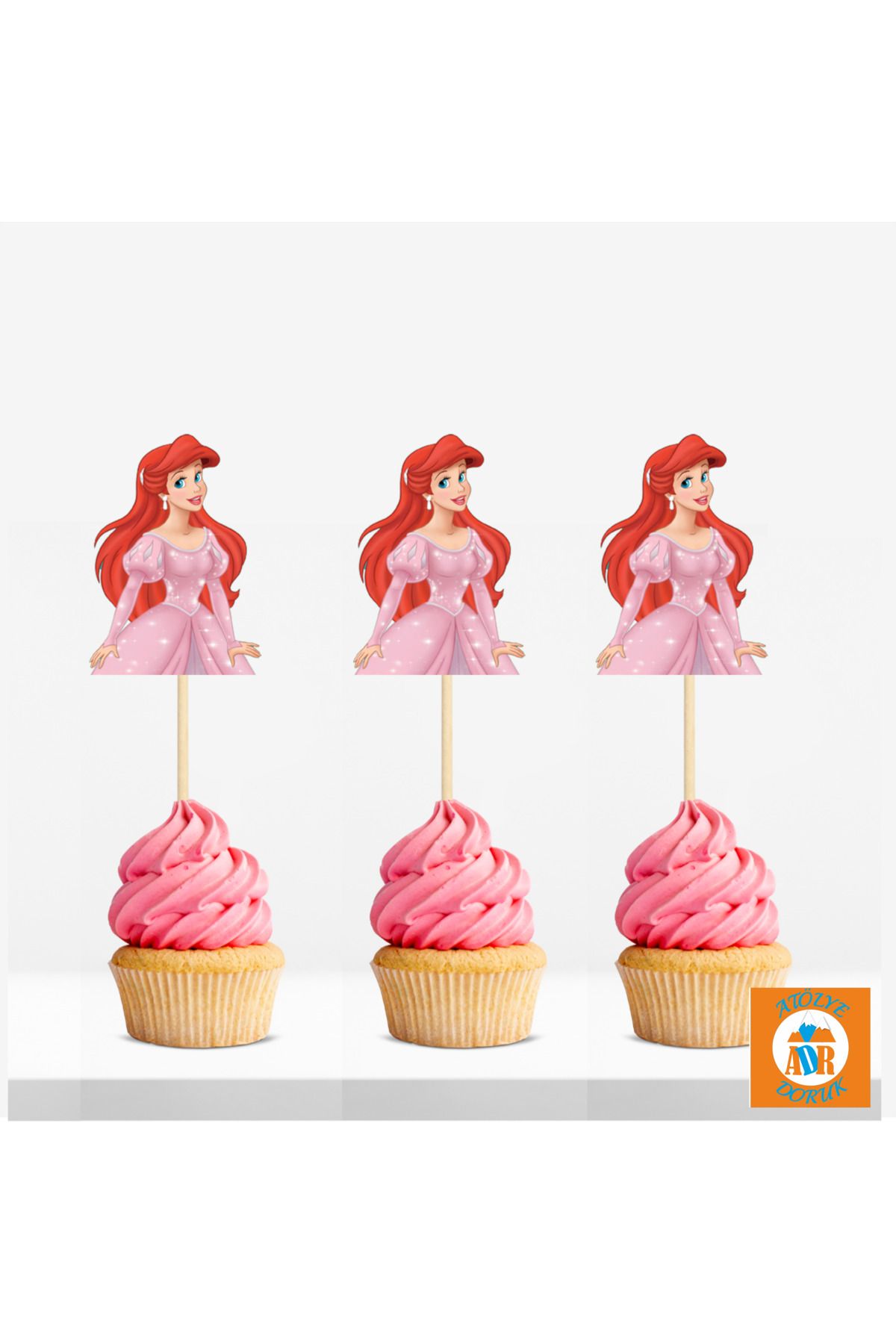 Atolye Doruk 20 Adet Pembe Arial Cupcake Kürdanı-doğum Günü Masa Süsleme Seti-parti Dekor Çubuğu