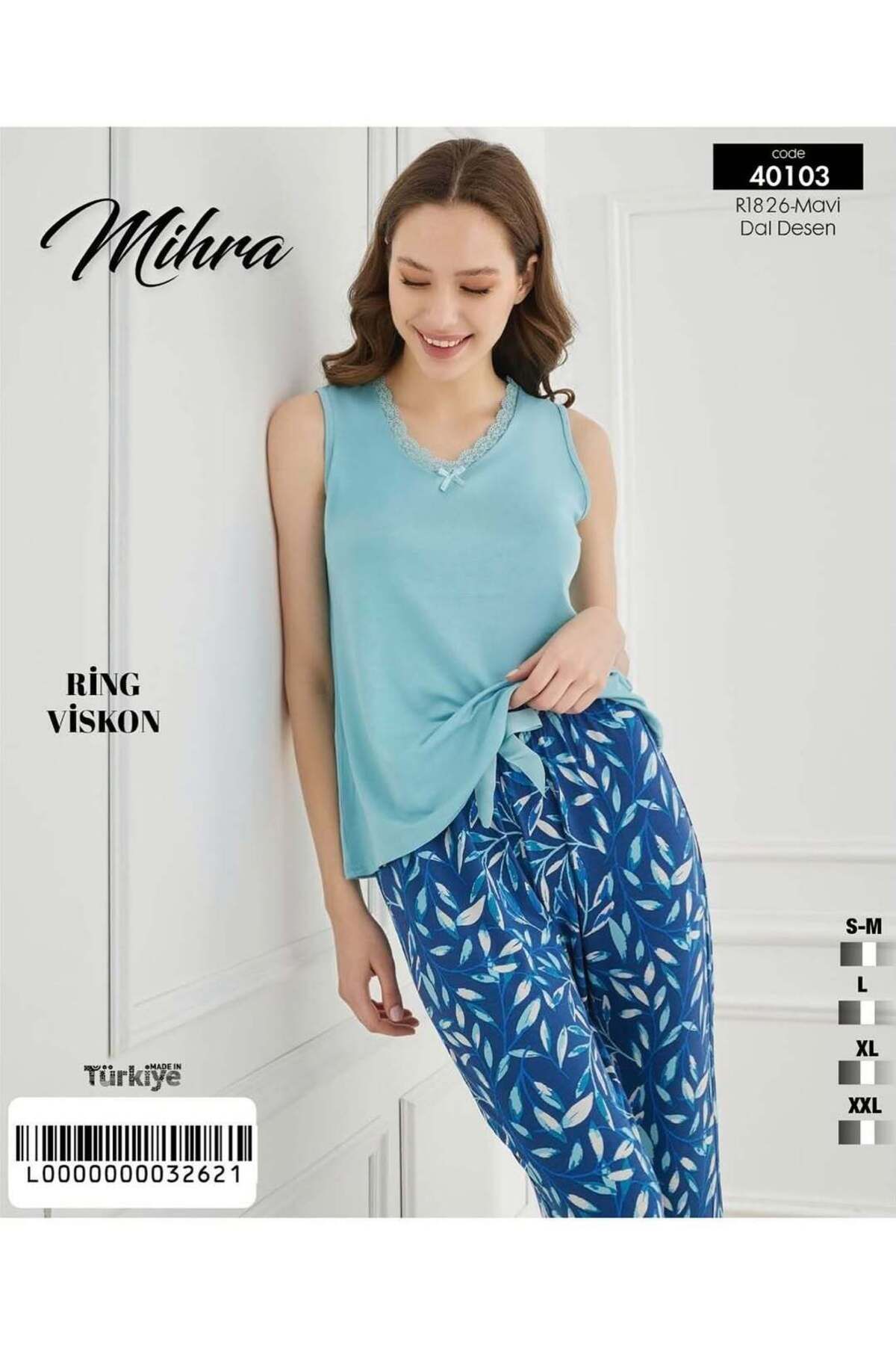 Mihra Mavi Renkli Viskon Kumaş Askılı Kadın Pijama Takımı
