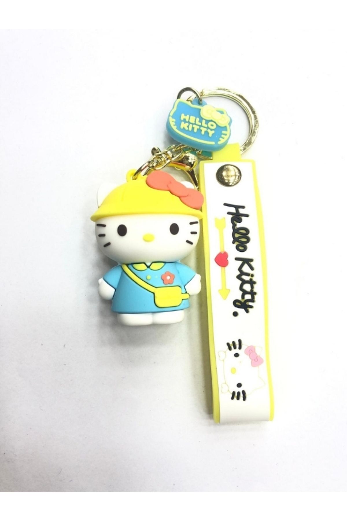 uğurlu dükkan 3D Sarı Şapkalı Hello Kitty Silikon Anahtarlık