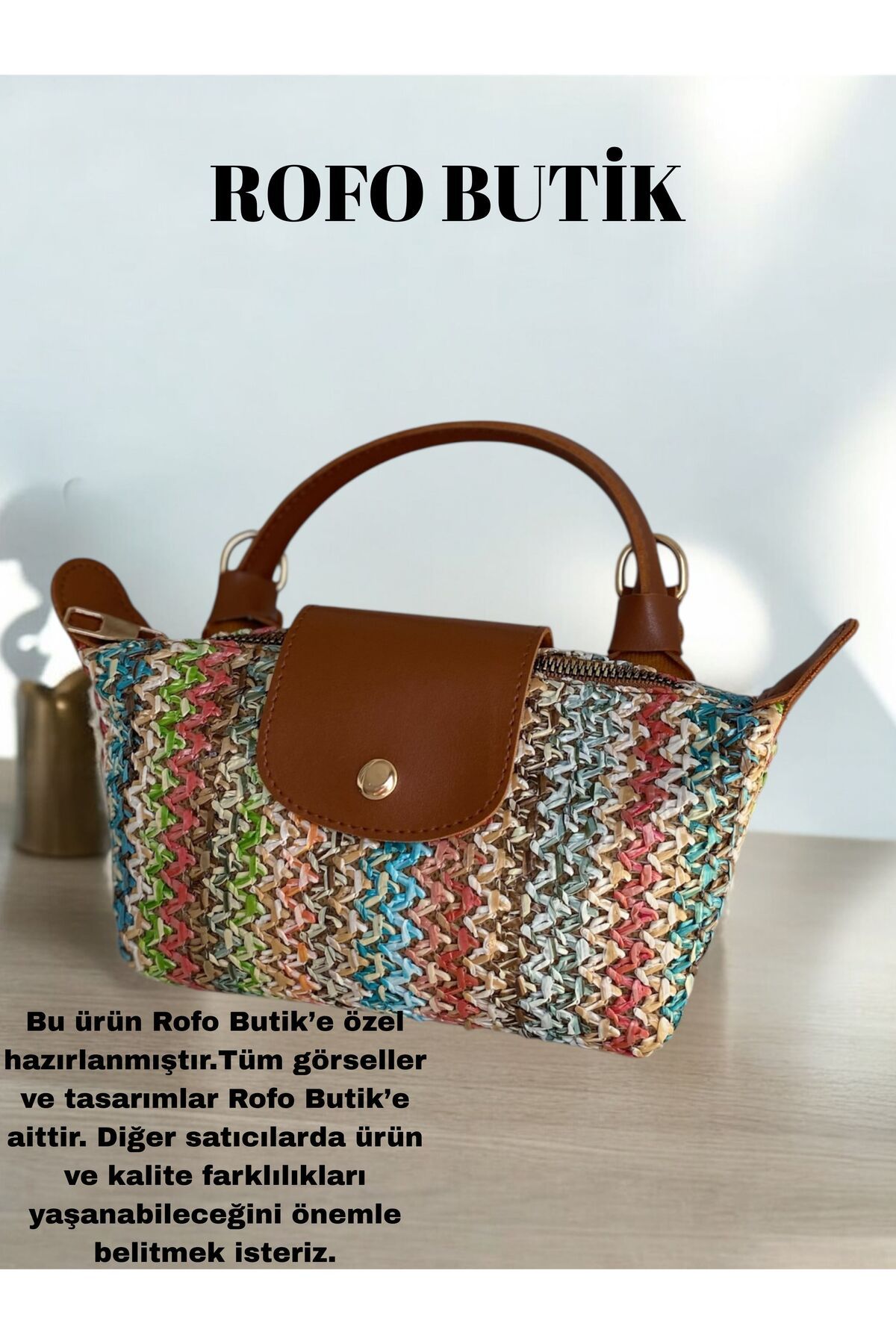 RBH Rofo Butik Mini Champ Model Hasır El Ve Omuz Çantası