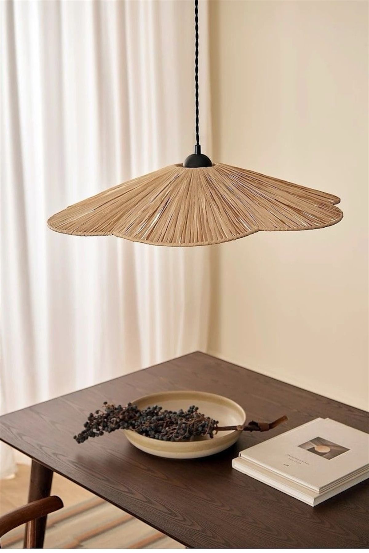 AFRALYAHOME Papatya Avize/ Salon Avizesi/ Hasır Bohem Makrome Rattan Avize / Papatya Hasır Sarkıt