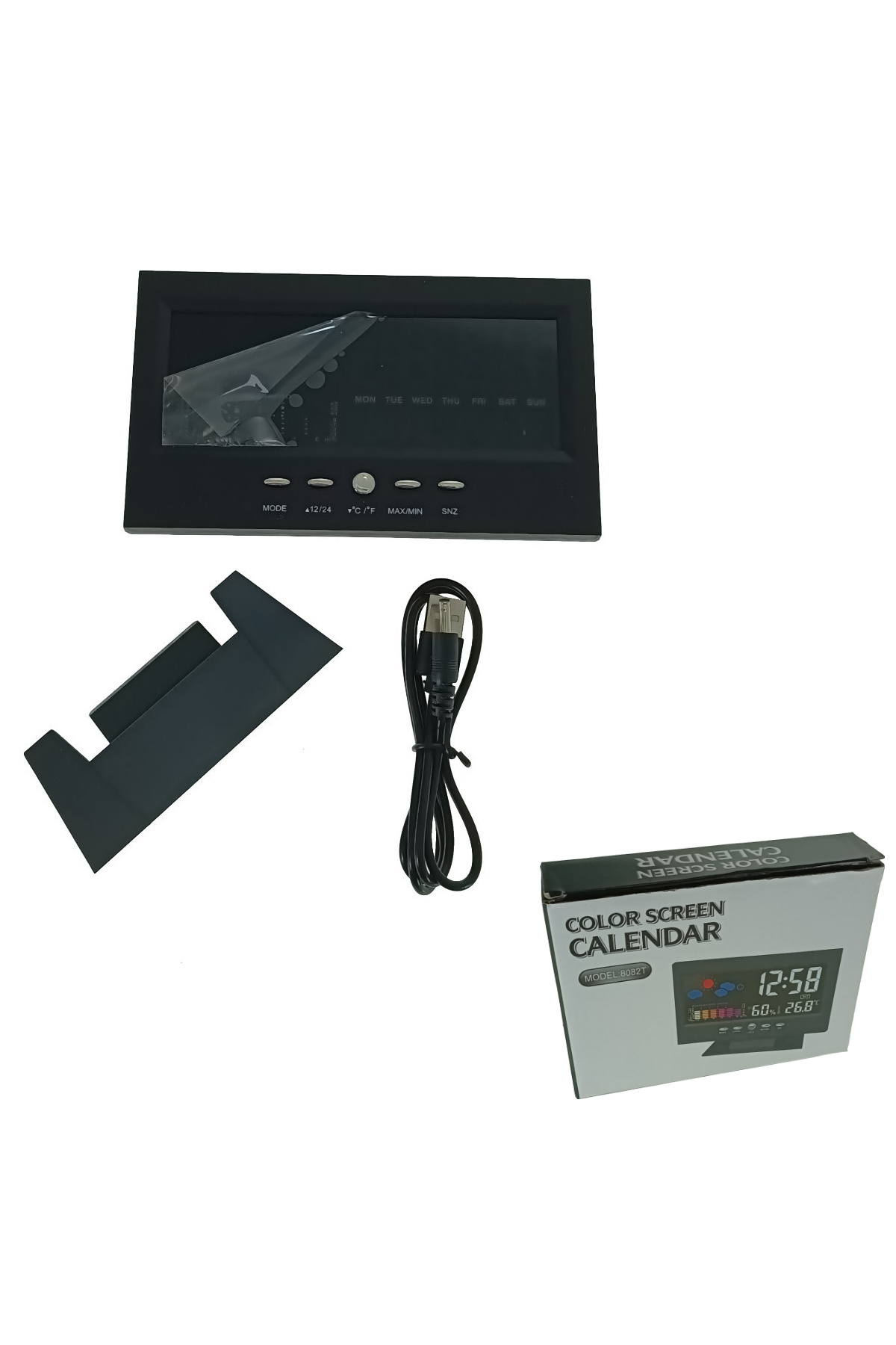 OEM-Indoor weather station with clock and alarm, 8082T, time, date, temperature, humidity, LCD, black 2