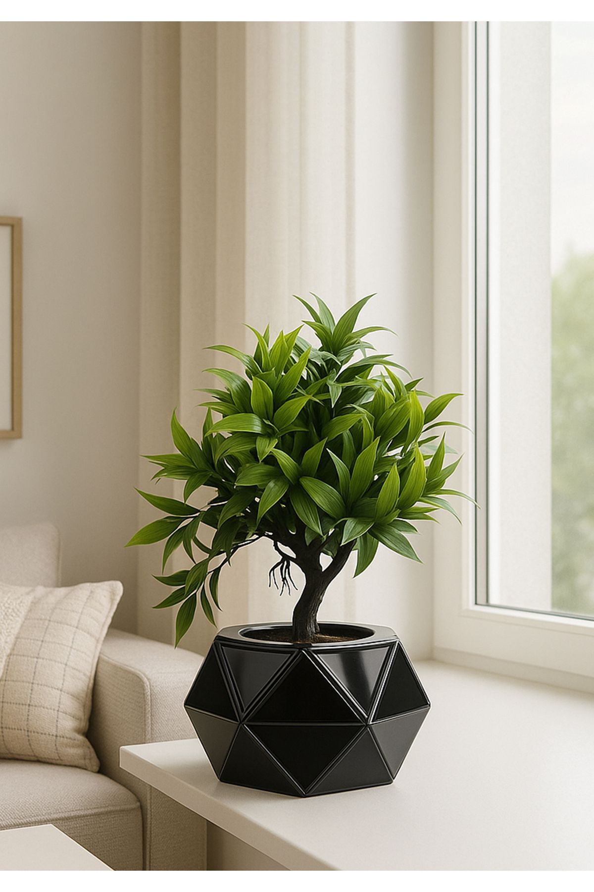 Elioure Yapay Bonsai Bitki, Siyah Saksı, 33 cm, Dekoratif ve Şık Tasarım