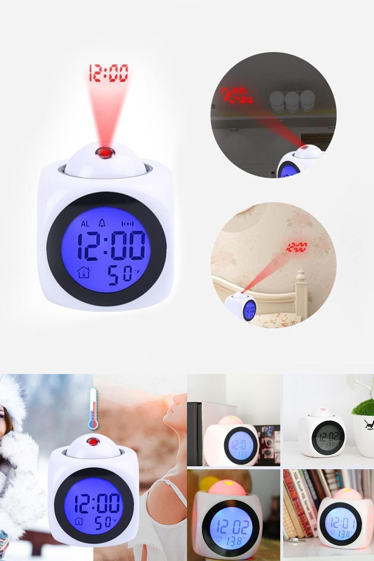Midday LED Projeksiyon Saat | Gece Görüşlü, Sıcaklık Göstergeli, Kablosuz Dijital Alarm Yansıtma Özellikli