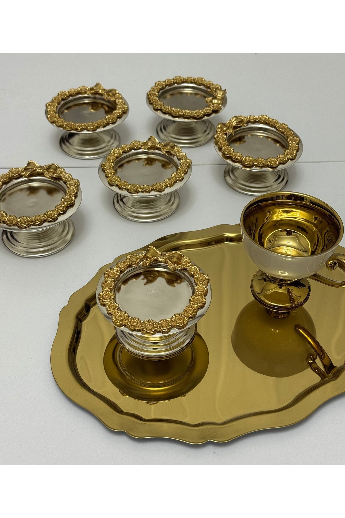 SEVA ÇELİK 7 CM GÜMÜŞ RENK KURDELE ÇERÇEVELİ MAKARONLUK KAHVE YANI LOKUMLUK