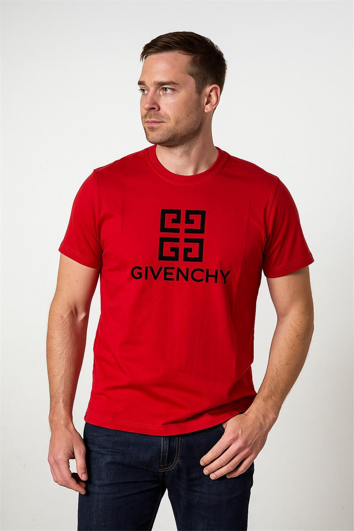 Trend07 GWENCHY 4K MOTİF COTTON T-SHİRT KIRMIZI