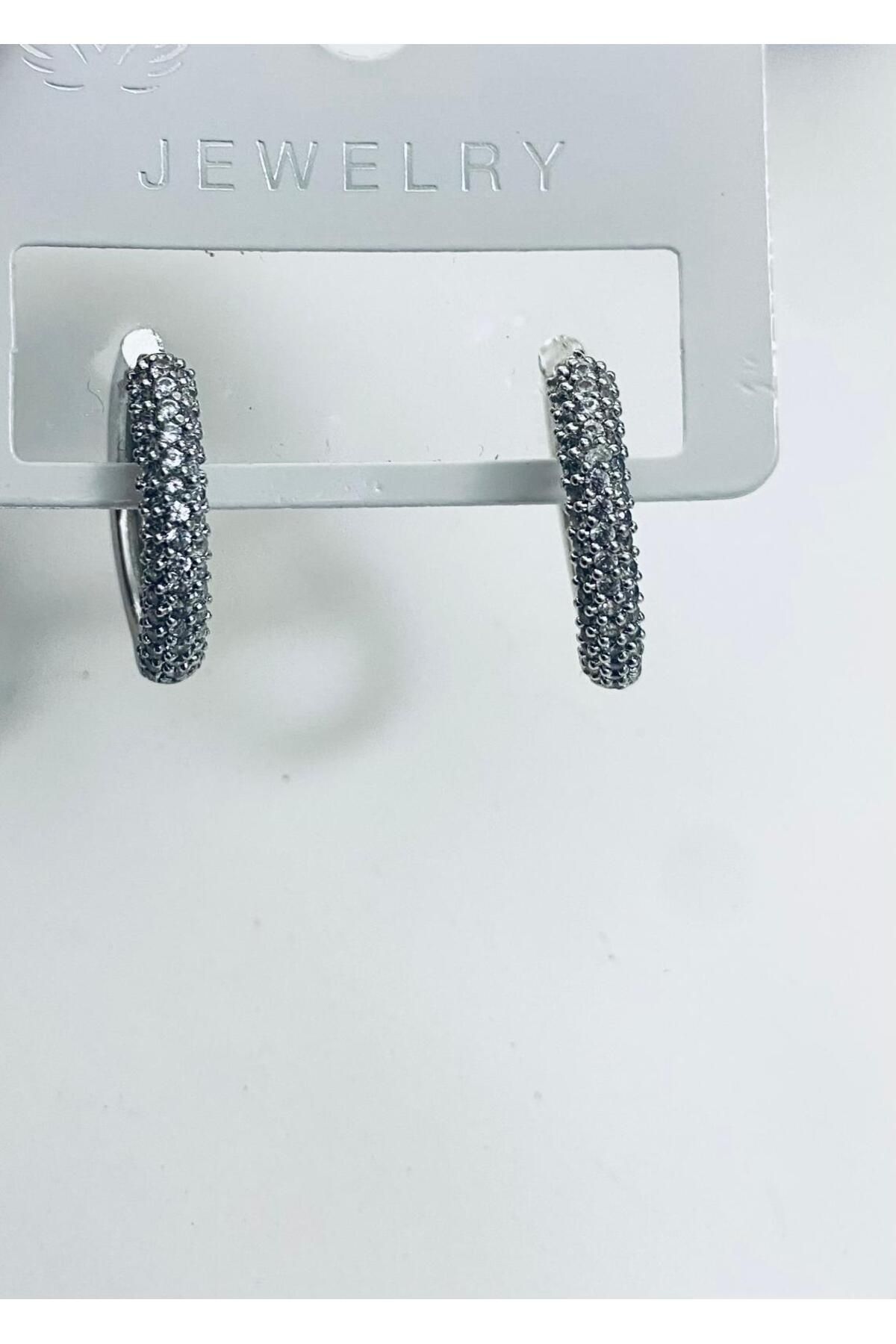 KANERUZ Gümüş Kaplama Zirkon Işıltılı Özel Tasarım Küpe