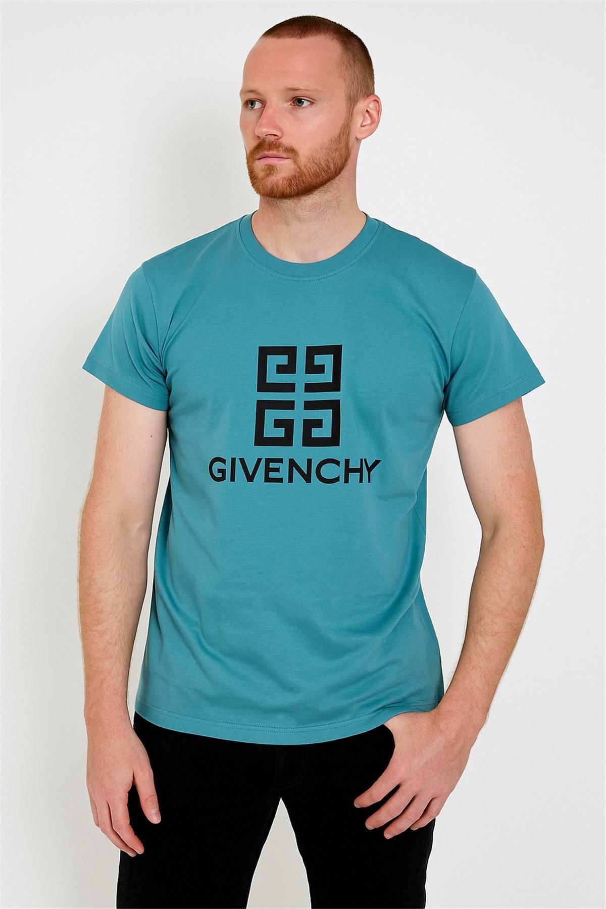 Trend07 GWENCHY 4K MOTİF COTTON T-SHİRT AÇIK MAVİ