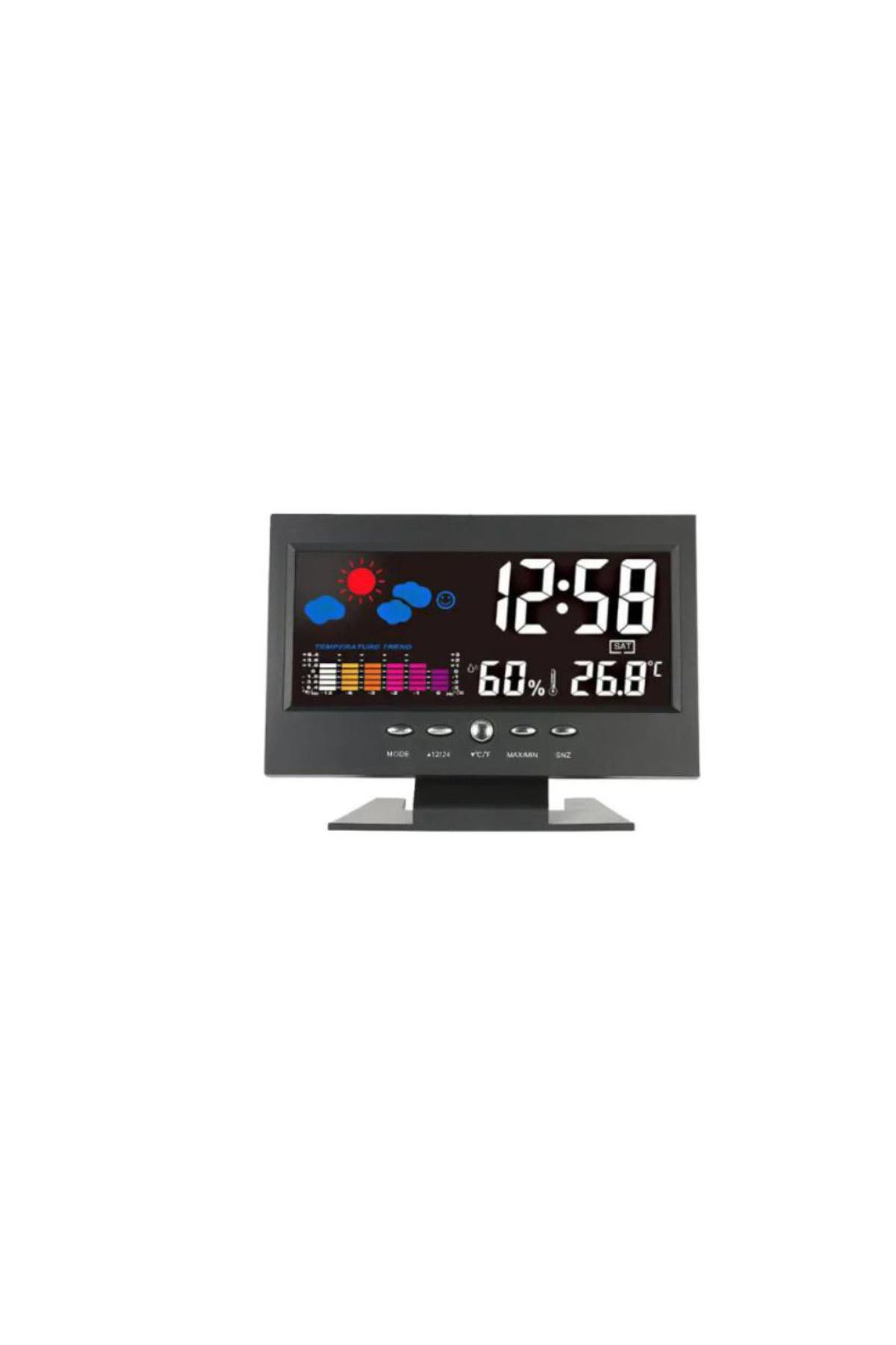 OEM-Indoor weather station with clock and alarm, 8082T, time, date, temperature, humidity, LCD, black 1