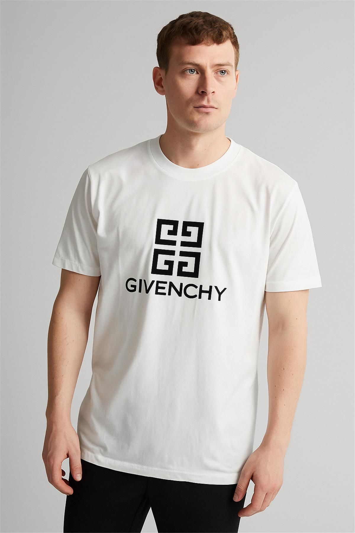 Trend07 GWENCHY 4K MOTİF COTTON T-SHİRT BEYAZ