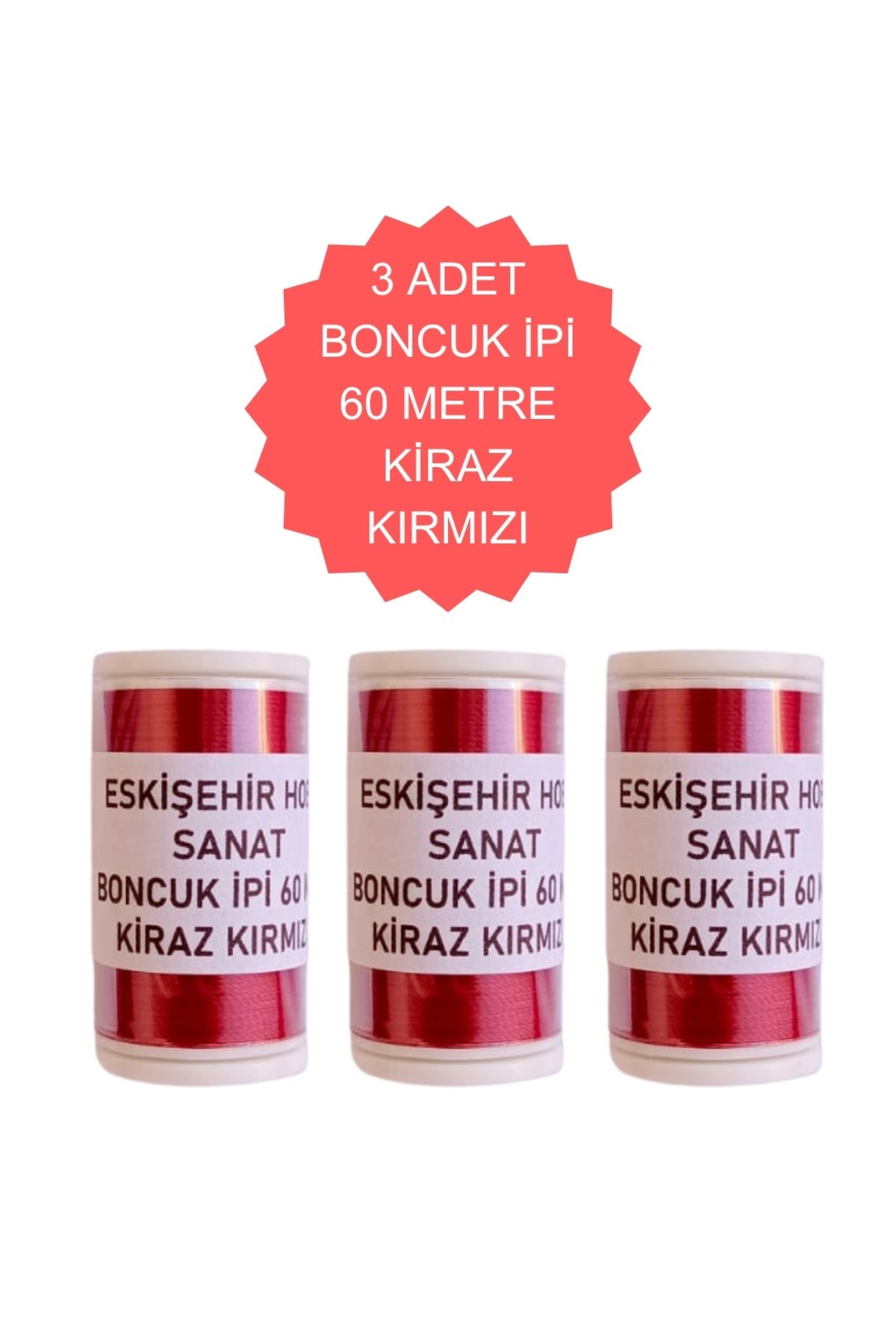 Eskişehir hobi sanat 3 Adet 60 Metre Kiraz Kırmızı Renk Kum Boncuk ipi Boncuk İşleme ipi Miyuki ipi