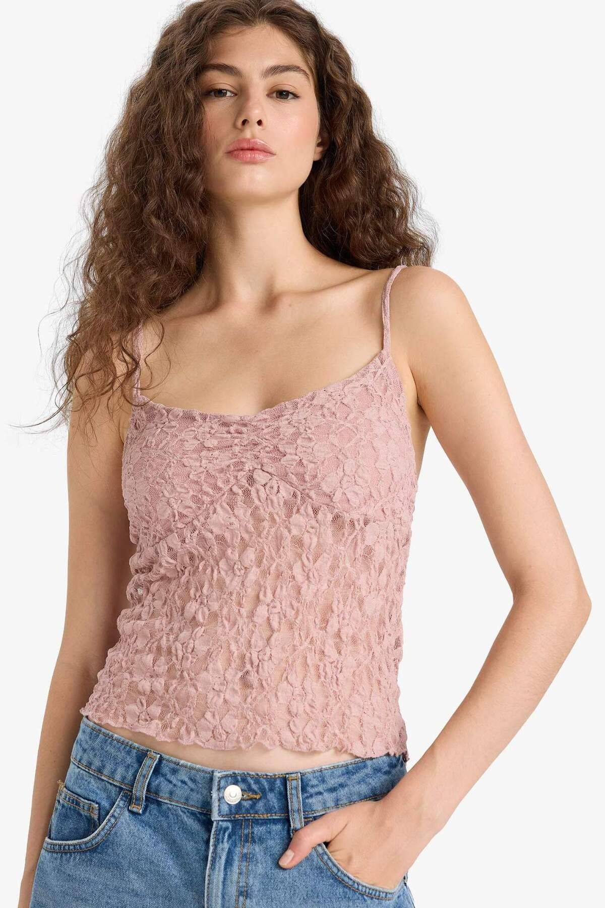 DeFacto Slim Fit Dar Kesim V Yaka Dantel Askılı Atlet F6005AX25HS