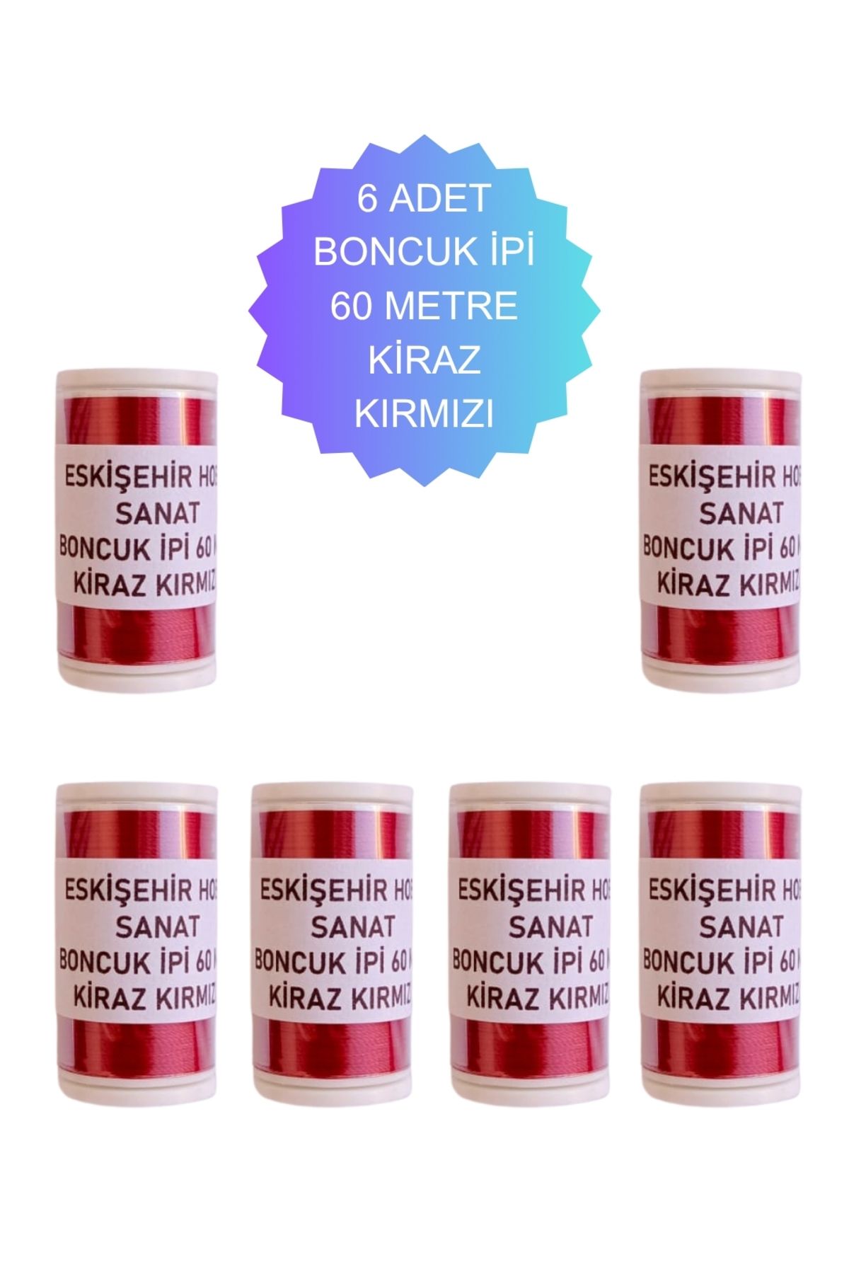 Eskişehir hobi sanat 6 Adet 60 Metre Kiraz Kırmızı Renk Kum Boncuk ipi Boncuk İşleme ipi Miyuki ipi