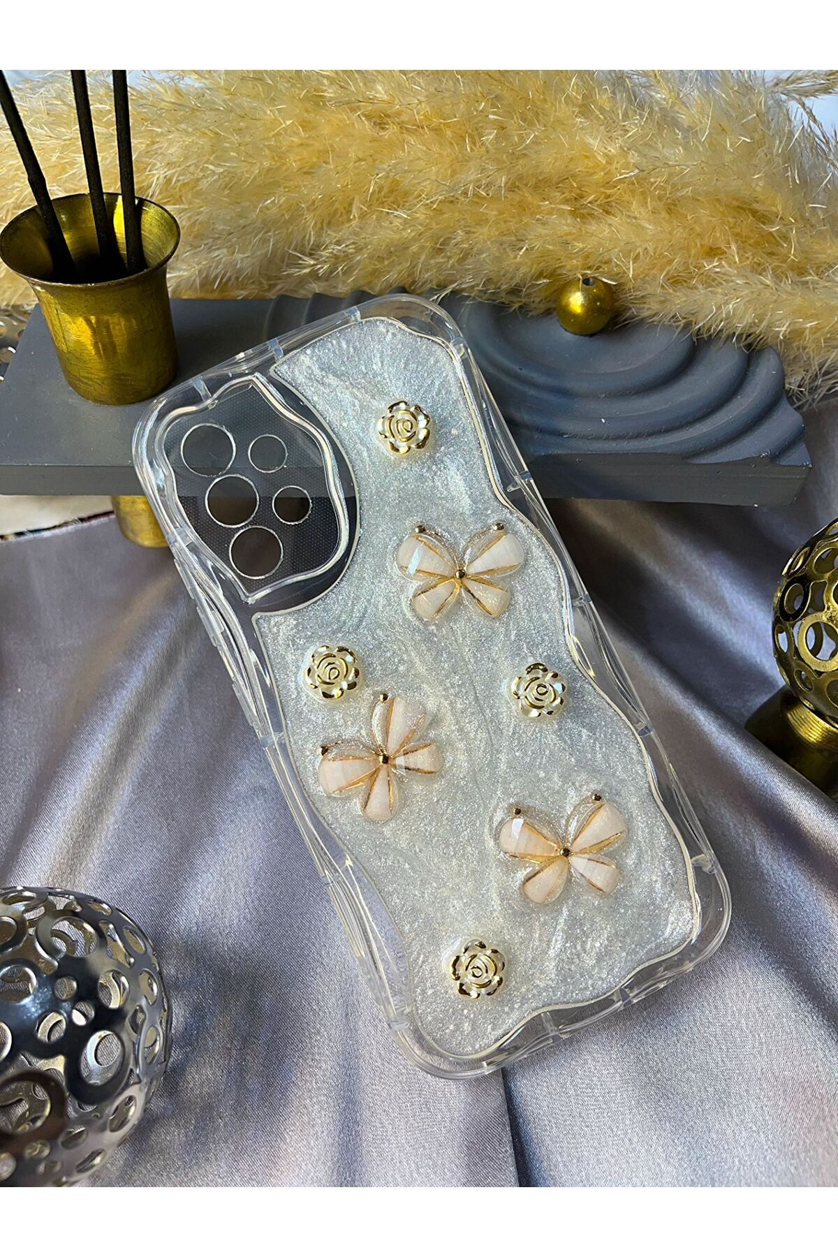 Rivor Samsung Galaxy A23 Uyumlu Kılıf Kamera Korumalı Kelebek Ve Çiçek Kabartmalı Kapak