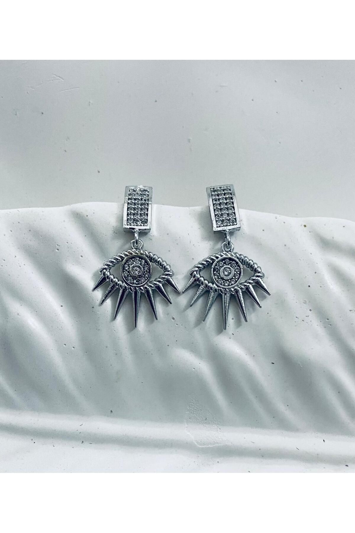 KANERUZ Gümüş Kaplama, Zirkon Taşlı Charm Model Özel Tasarım Küpe