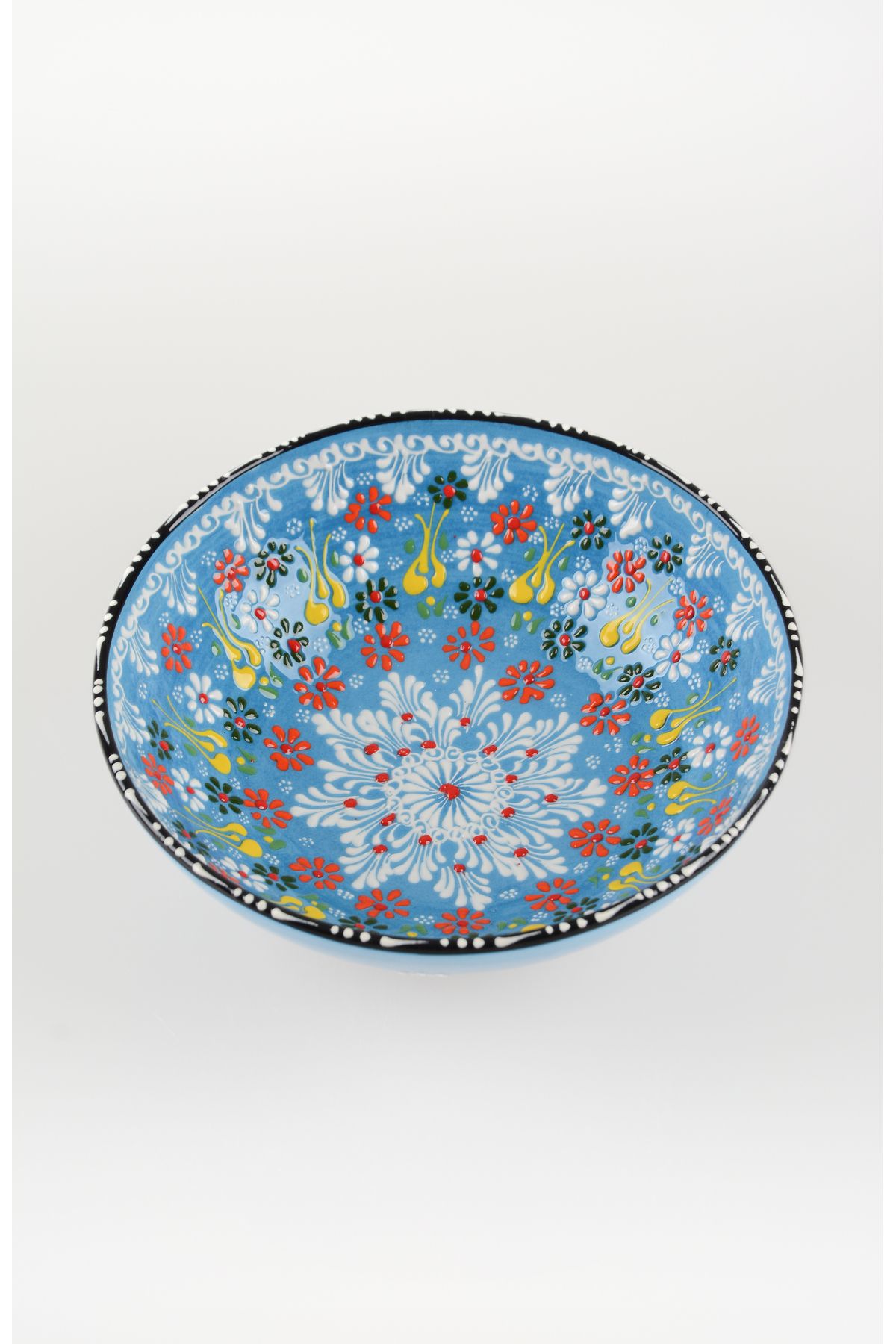 ADEN LİNA ART WORKSHOP 25 cm MAVİ meyve kasesi Otantik Çini Desen Seramik Dantel Kase