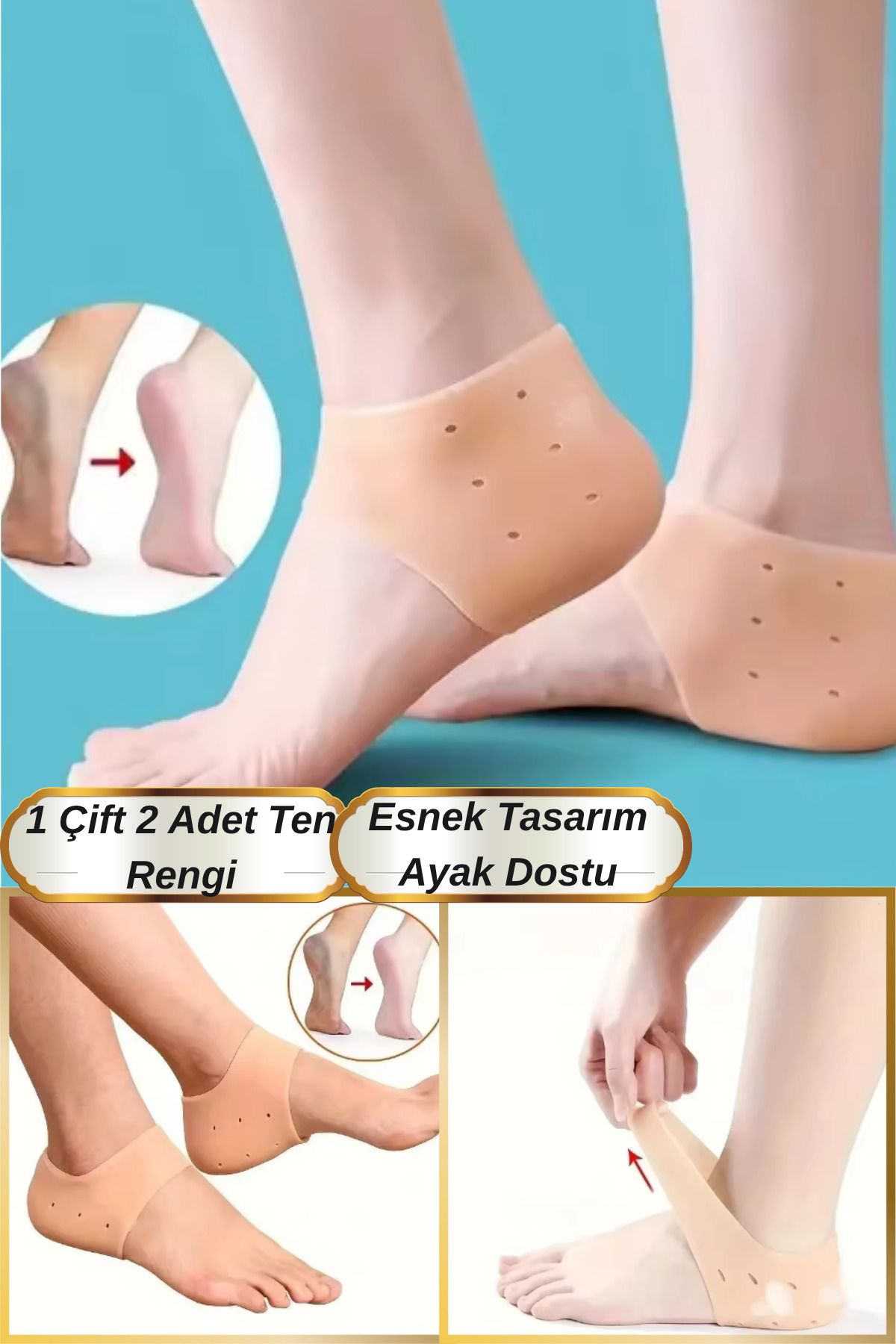 Hane Dostu 1 Çift Ten Rengi Esnek Rahat Kullanım Ayak Dostu Silikon Topuk Çorabı