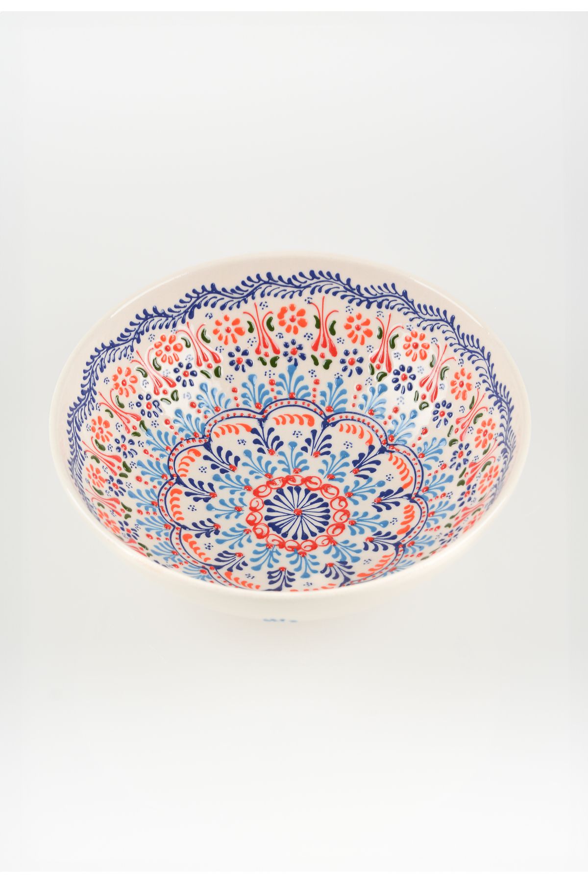 ADEN LİNA ART WORKSHOP 25 cm BEYAZ meyve kasesi Otantik Çini Desen Seramik Dantel Kase