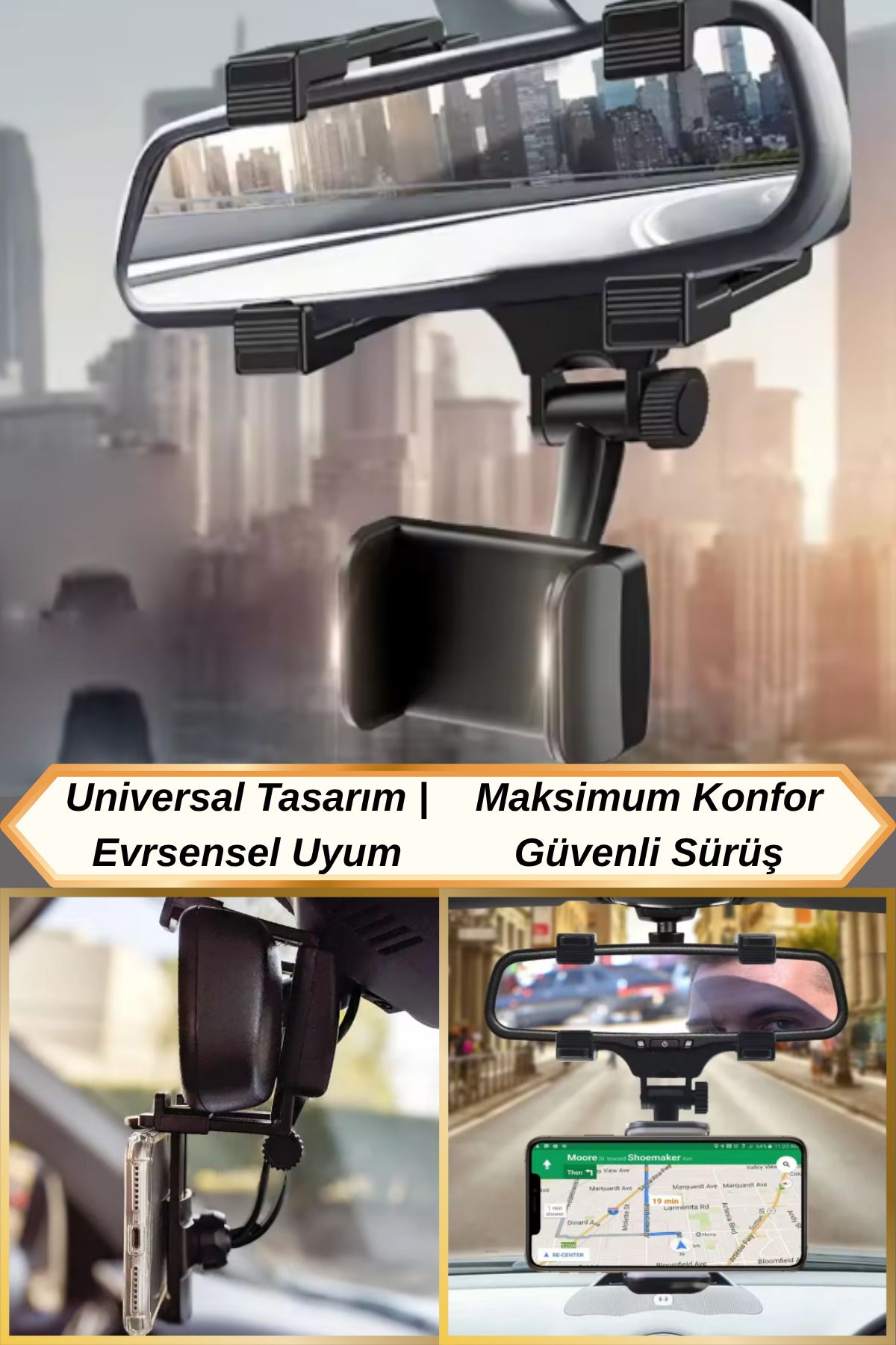 Hane Dostu 360° Dönebilen | Farklı Görsel Açılarla Ayarlanabilen Dikiz Aynası Araç Telefon Tutucu