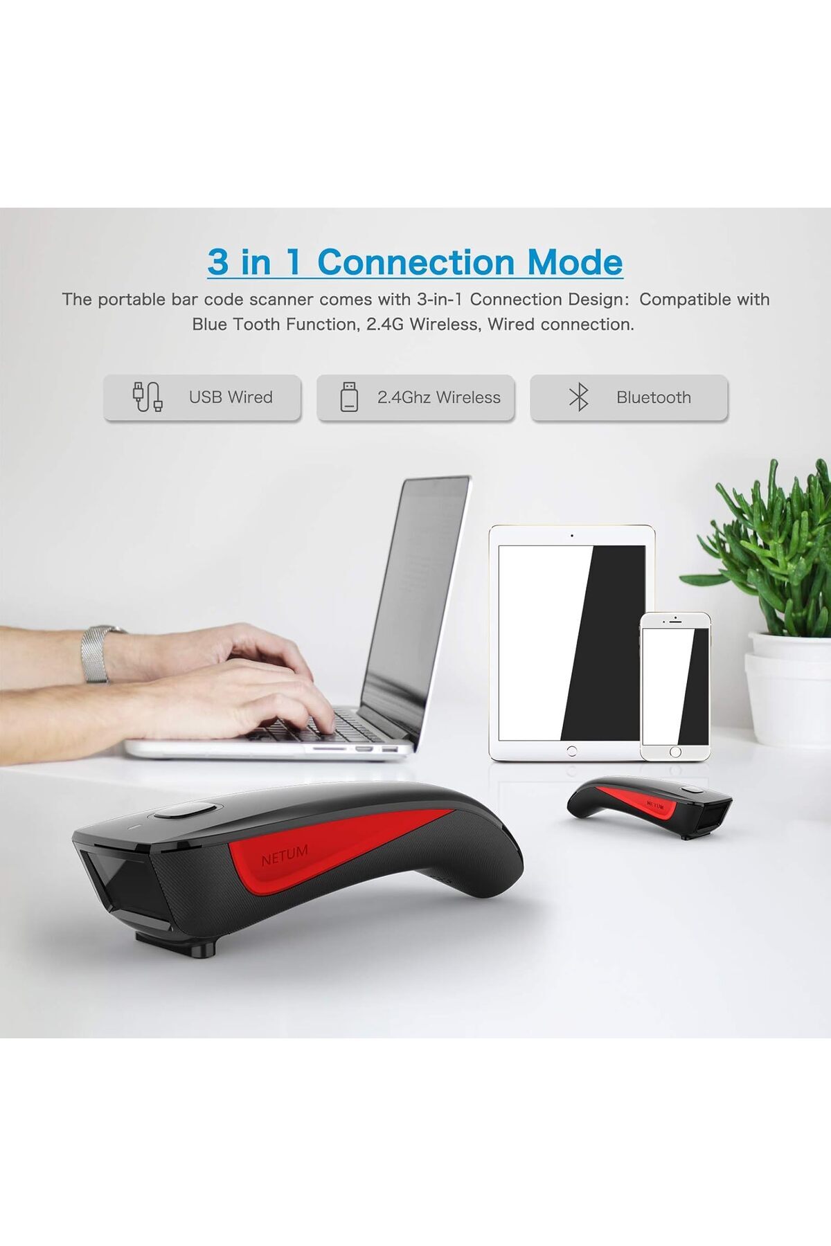 NETUM-Bluetooth Mini 2D Barcode Scanner, 3-in-1 Pocket Automatic Wireless QR Bar Code Scanning Work 5