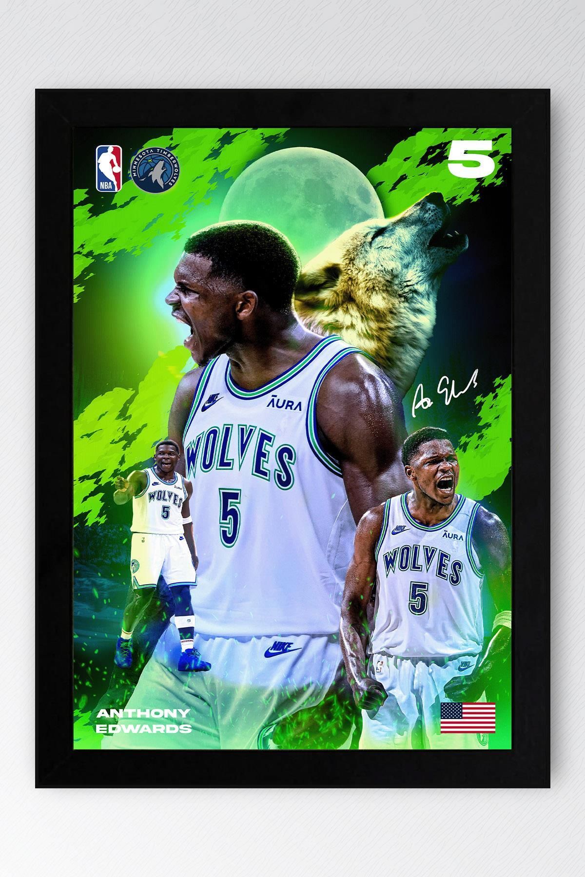 Saturn Anthony Edwards Çerçeveli Tablo - Minnesota Timberwolves NBA Posteri Tablo