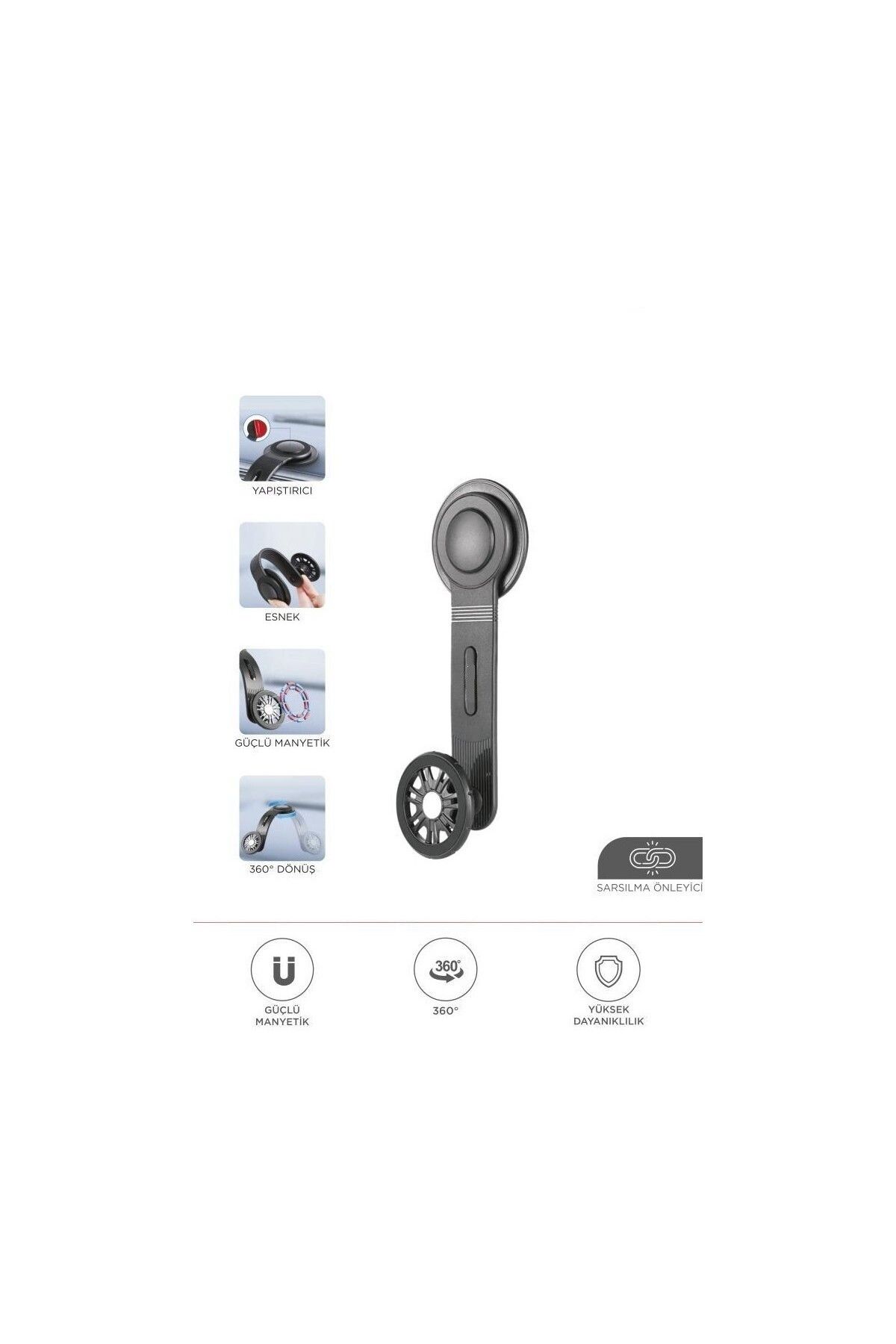 Başkenttekno JX-057 Siyah Güçlü Manyetik 360° Dönebilen, Esnek, Yapışkan Tabanlı, Sarsıntı Önleyici Araç Içi Tele