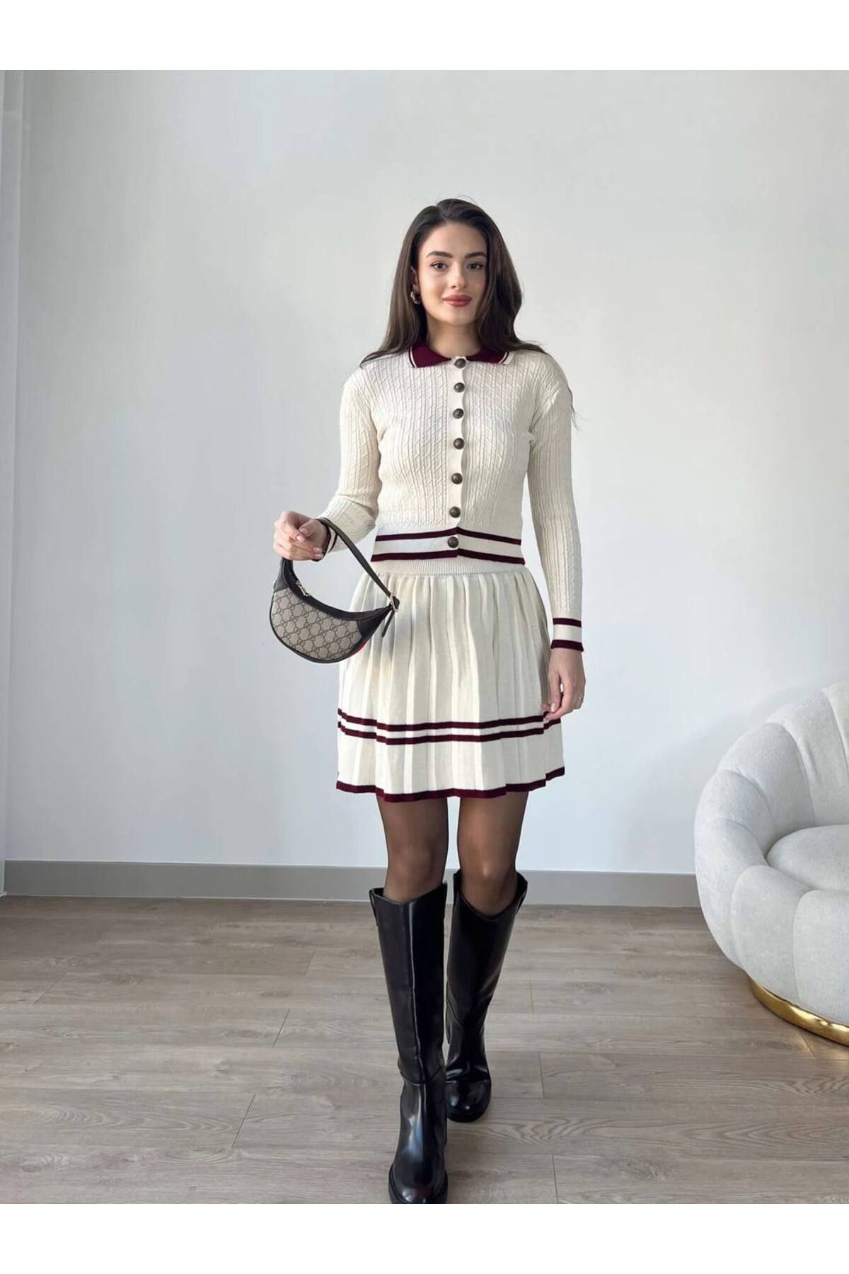 Abalı Yeni sezon triko 2li Takım etkili yumuşak iplik Gamze model