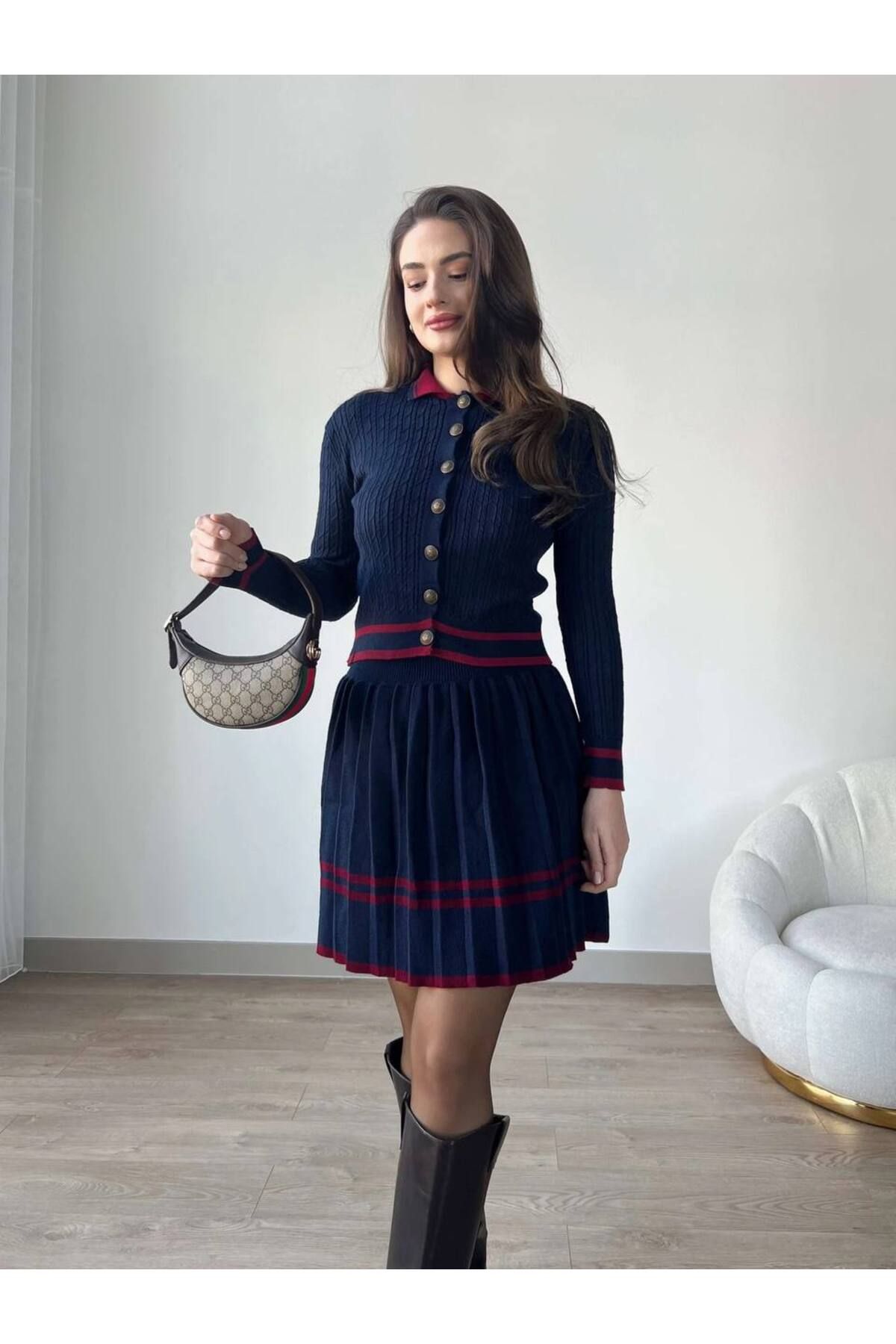 Abalı Yeni sezon triko 2li Takım etkili yumuşak iplik Gamze model