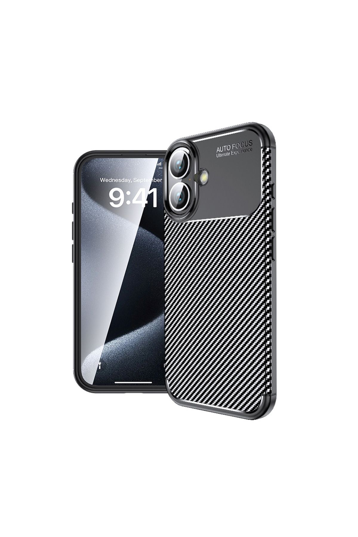 Ehr. iPhone 16 Uyumlu Kamera Korumalı Darbe Önleyici Carbon Brushed Silikon Kılıf
