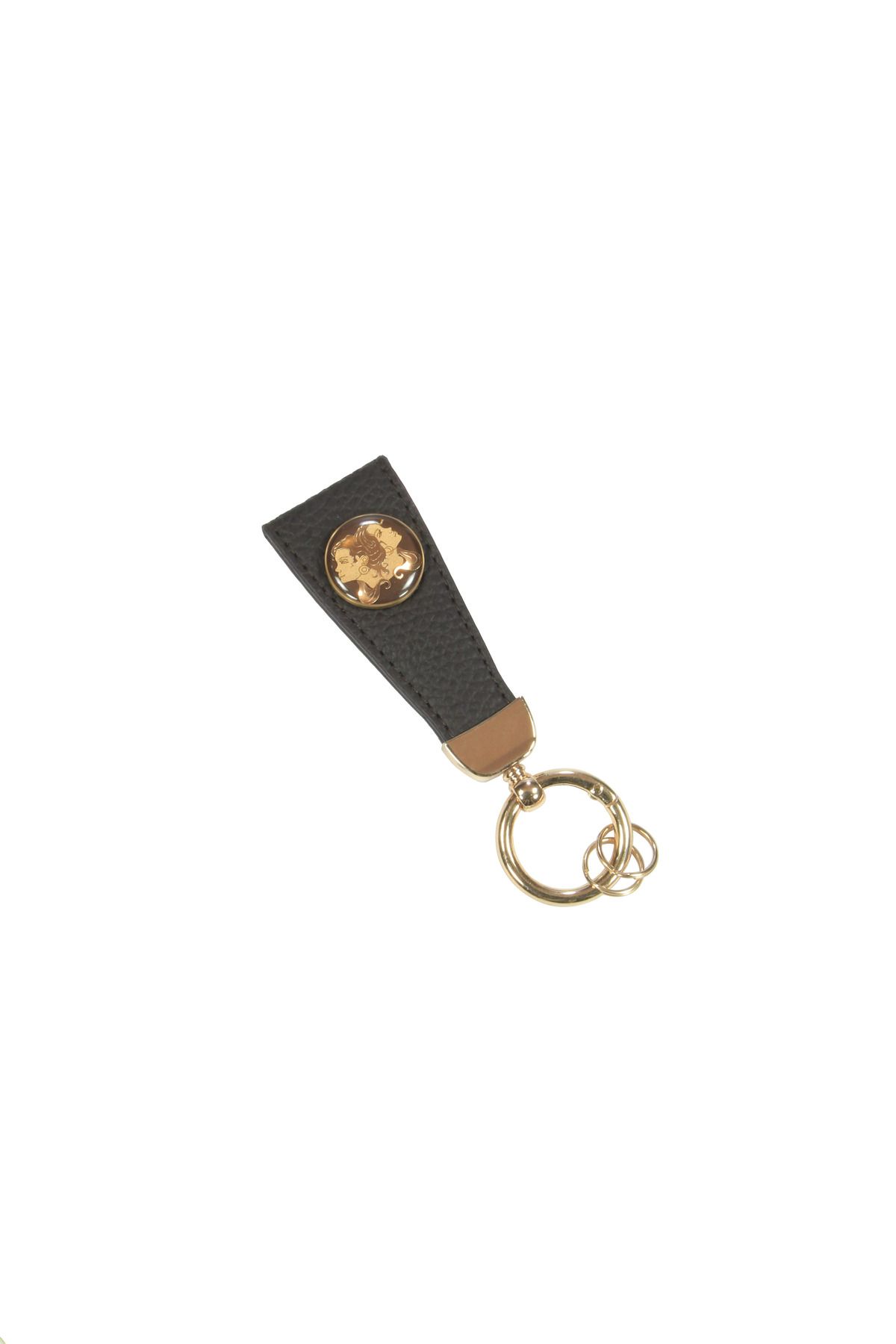 DecorConcept Kahverengi Deri İkizler Burç Gold Anahtarlık