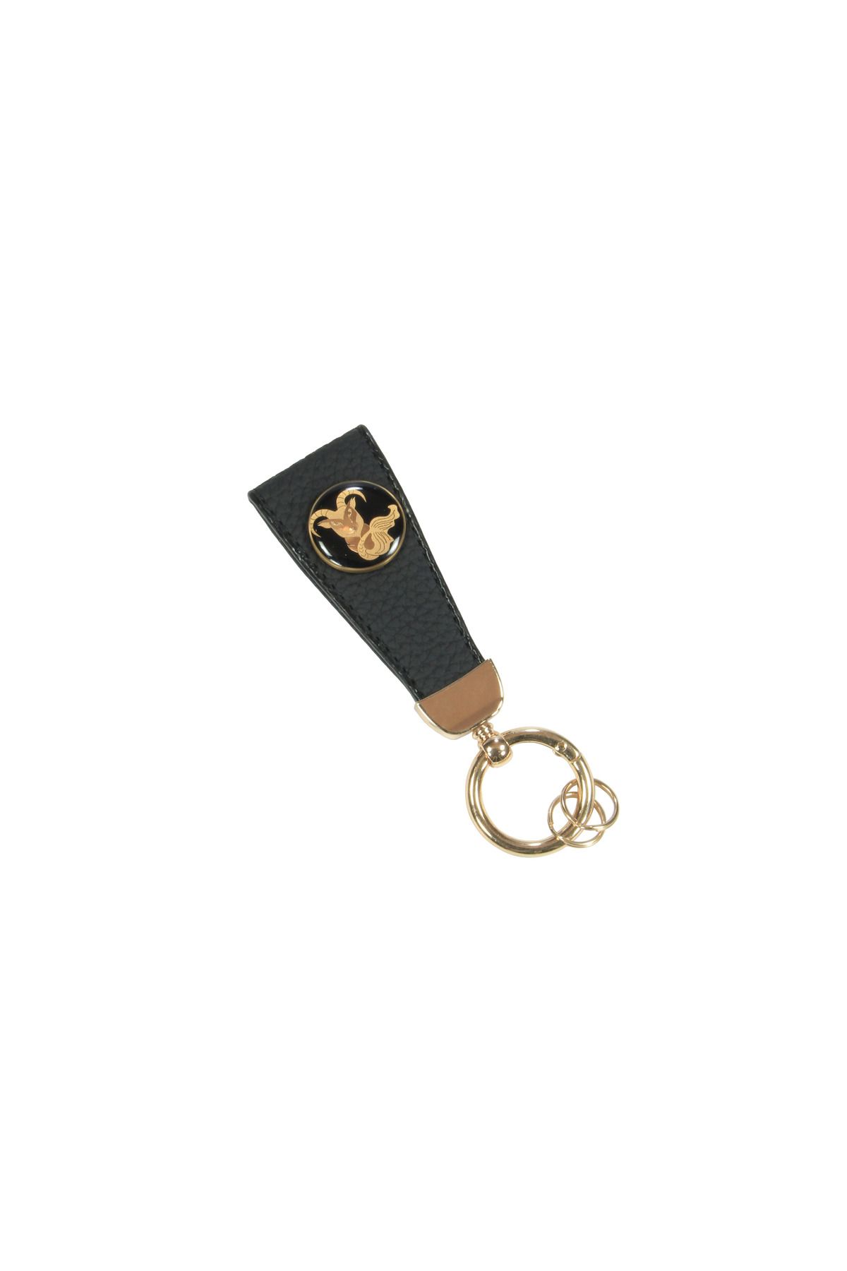 DecorConcept Siyah Deri Oğlak Burç Gold Anahtarlık