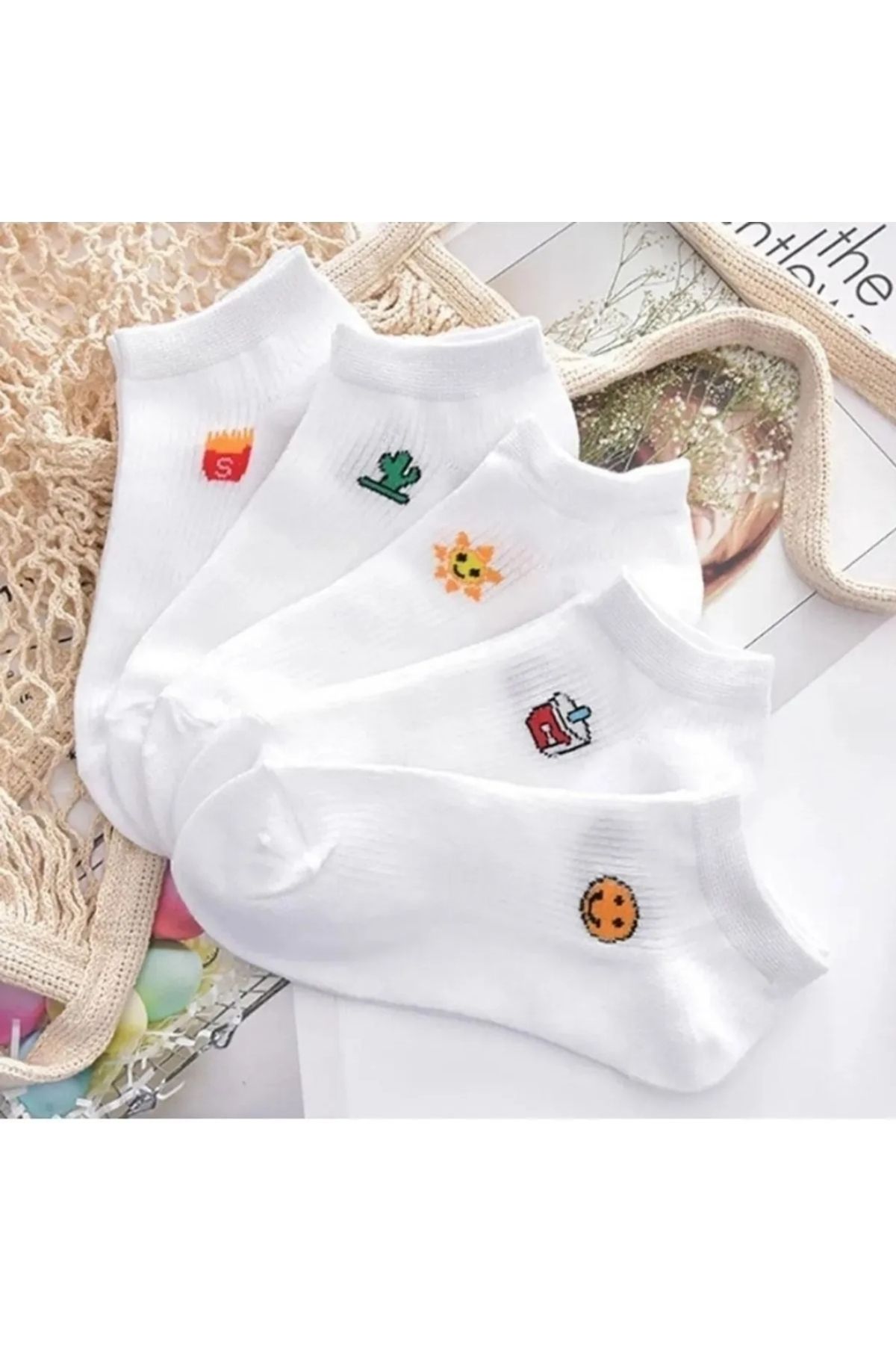 Bhk butik 5 Li Eğlenceli emoji Kadin Patik Çorap