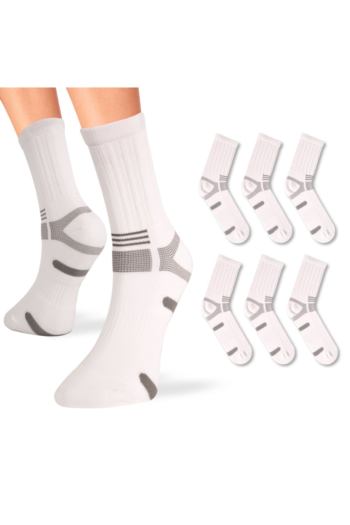 FOURSOLOS Erkek Soket, Normal Taban, Spor Çorabı Beyaz, Polyamid 6'lı Set