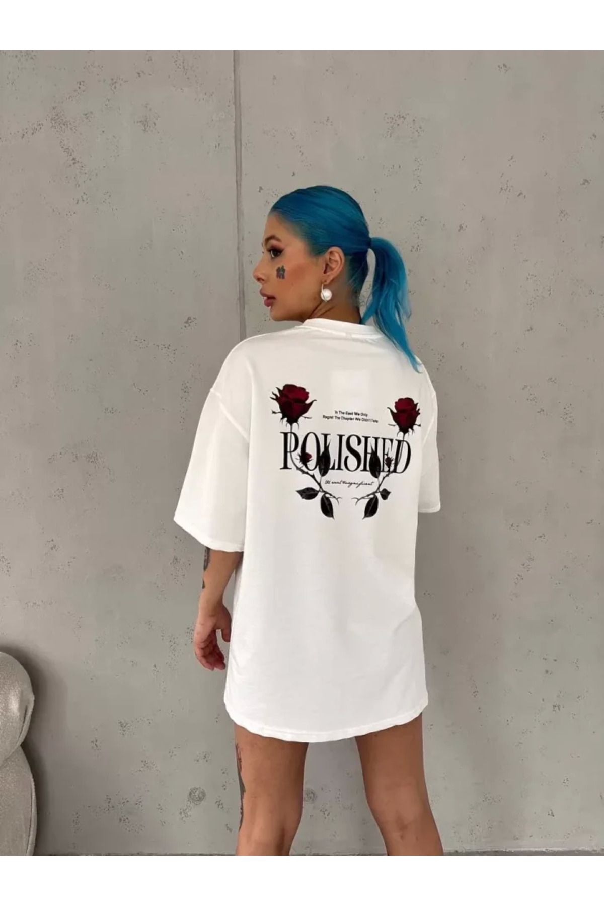 ZORM Beyaz Oversize Bisiklet Yaka Baskılı T-Shirt