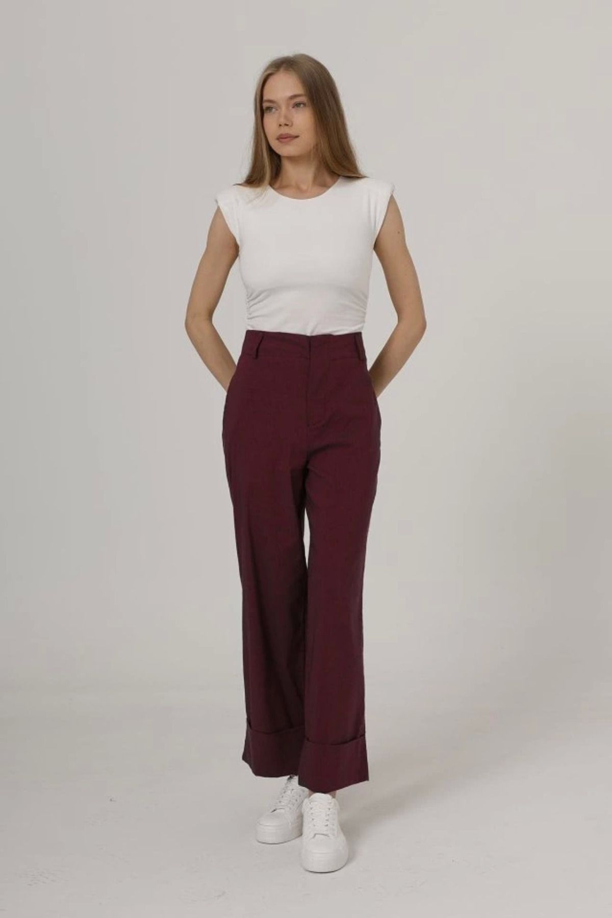 ZORM Bordo Renkli Modern Duble Paça Pantolon