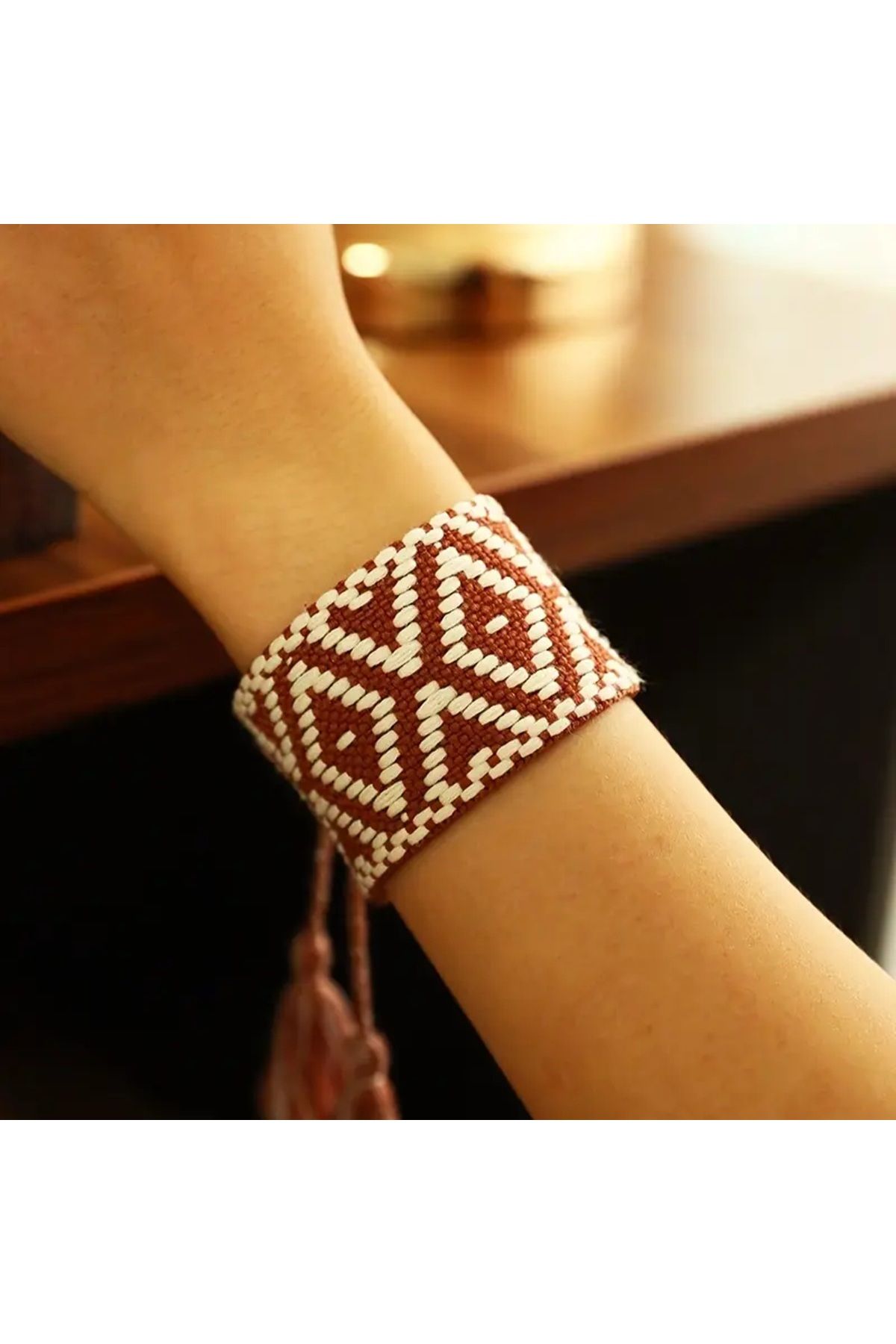 Ayzen bohem tribal desenli püsküllü bileklik
