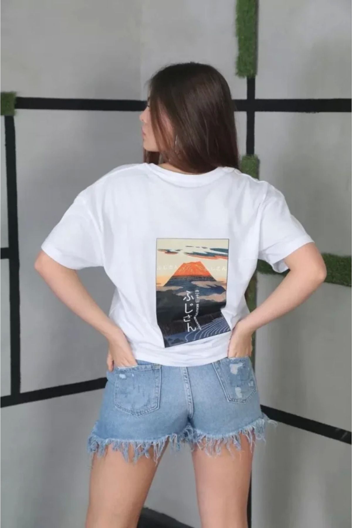 ZORM Bisiklet Desenli Oversize T-Shirt - Beyaz