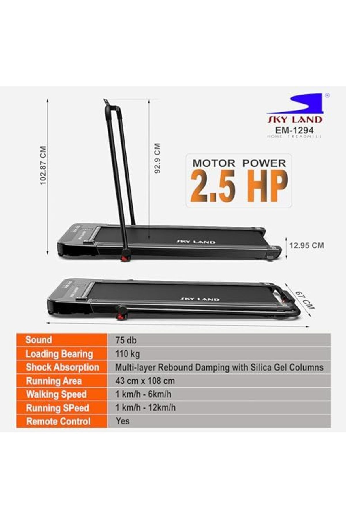 Skyland-Sky Land Treadmill 2-in-1 Foldable Walking Pad and Running Machine EM-1294 6