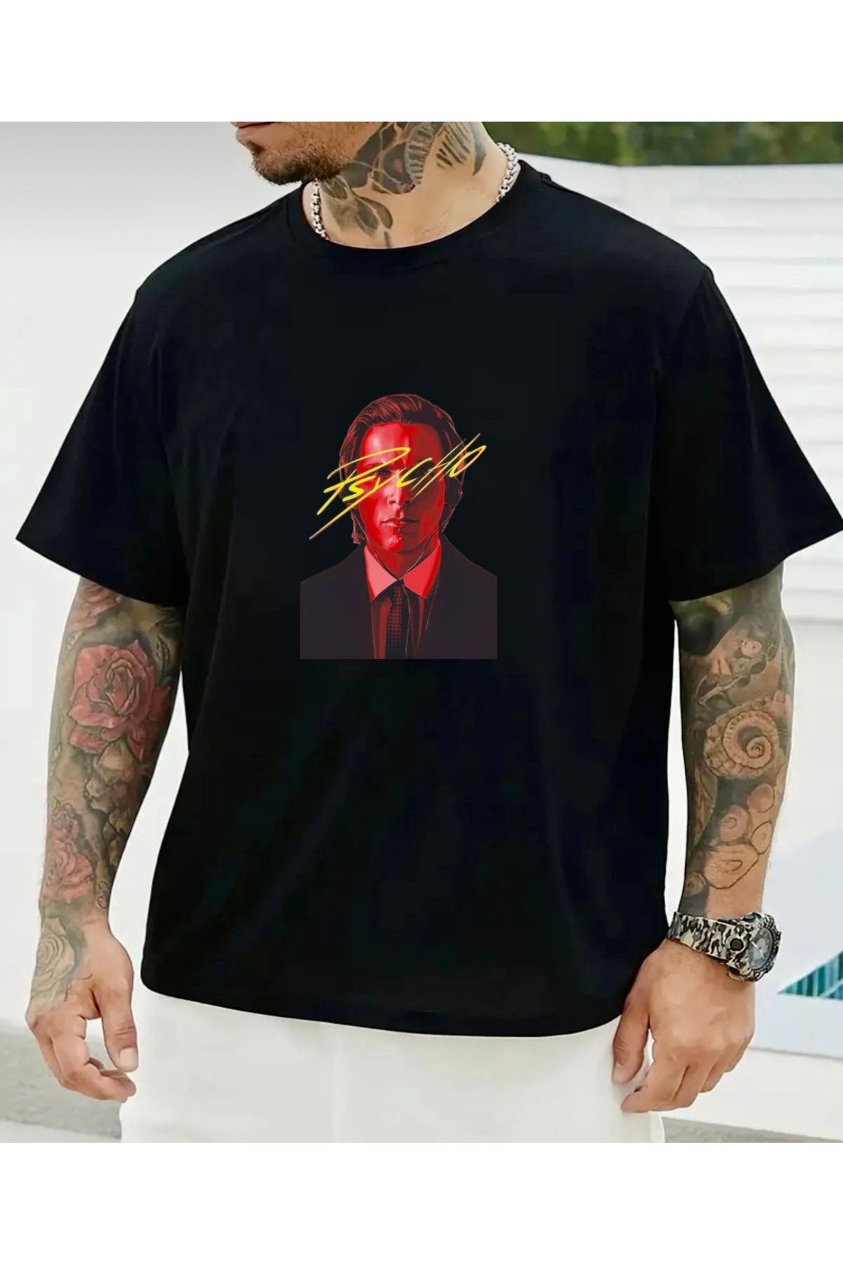 RPT MODA OVERSIZE RAHAT KALIP PSYCHO BASKILI YÜKSEK KALİTE KUMAŞ ERKEK T-SHIRT