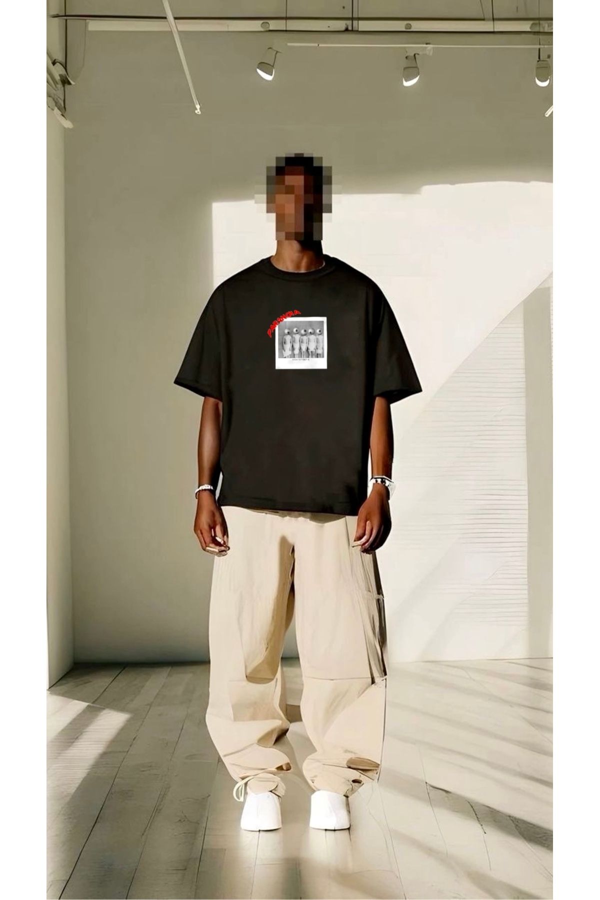RPT MODA OVERSIZE RAHAT KALIP PANAROIA BASKILI YÜKSEK KALİTE KUMAŞ ERKEK T-SHIRT