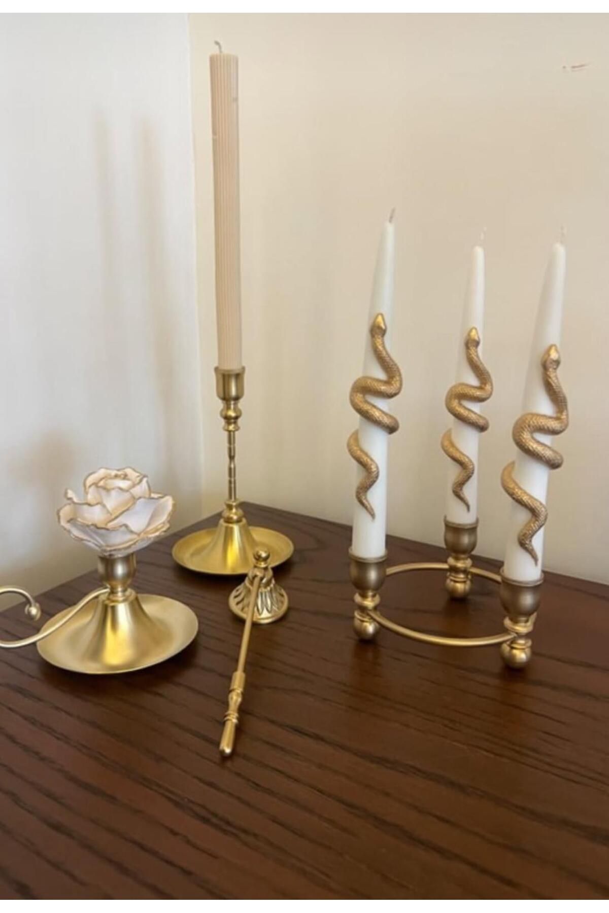 SCA CANDLE Dekoratif Mum Yılan Mum +Çizgili şamdan Mum +Gül Toplam 5 Parça