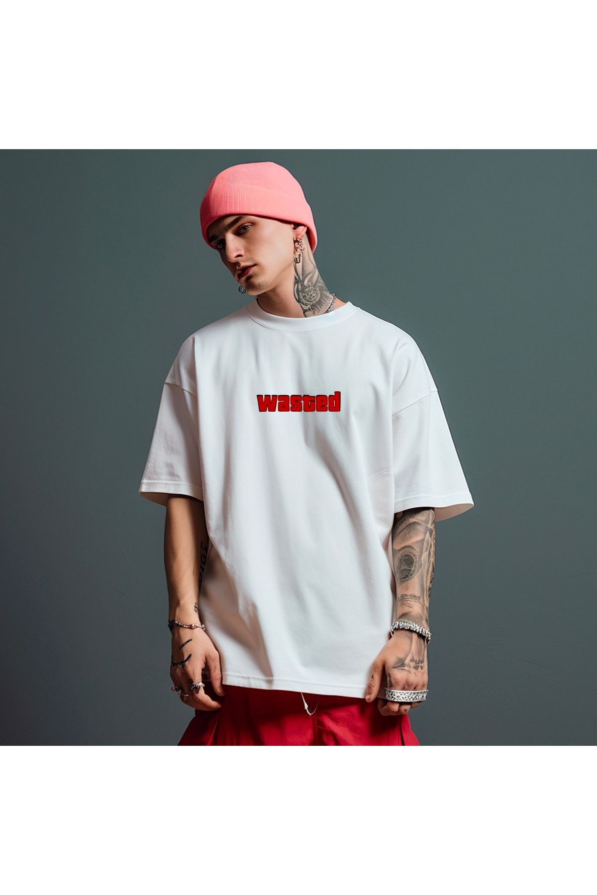 RPT MODA OVERSIZE RAHAT KALIP WASTED BASKILI YÜKSEK KALİTE KUMAŞ ERKEK T-SHIRT