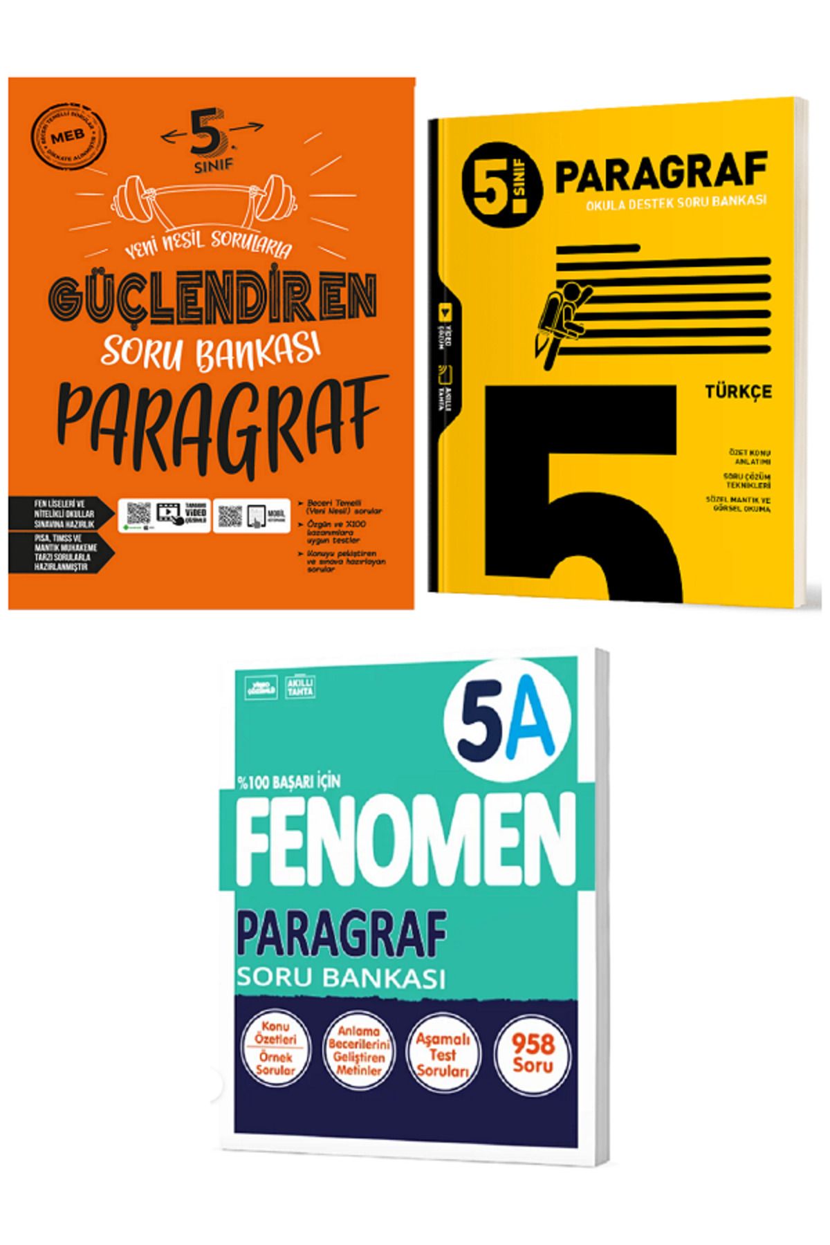 Evrensel İletişim Yayınları 5.Sınıf Ankara Güçlendiren Paragraf Soru Bankaları / Hız Yayınları + 5A Fenomen / 3 KİTAP SET